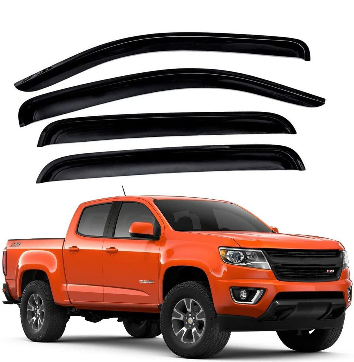 Zzdsnj Tape-On Rain Guard 4-Piece For 2015-2020 Chevrolet Colorado/Gmc Canyon Windows Visor Shield Shade Smoke 94995