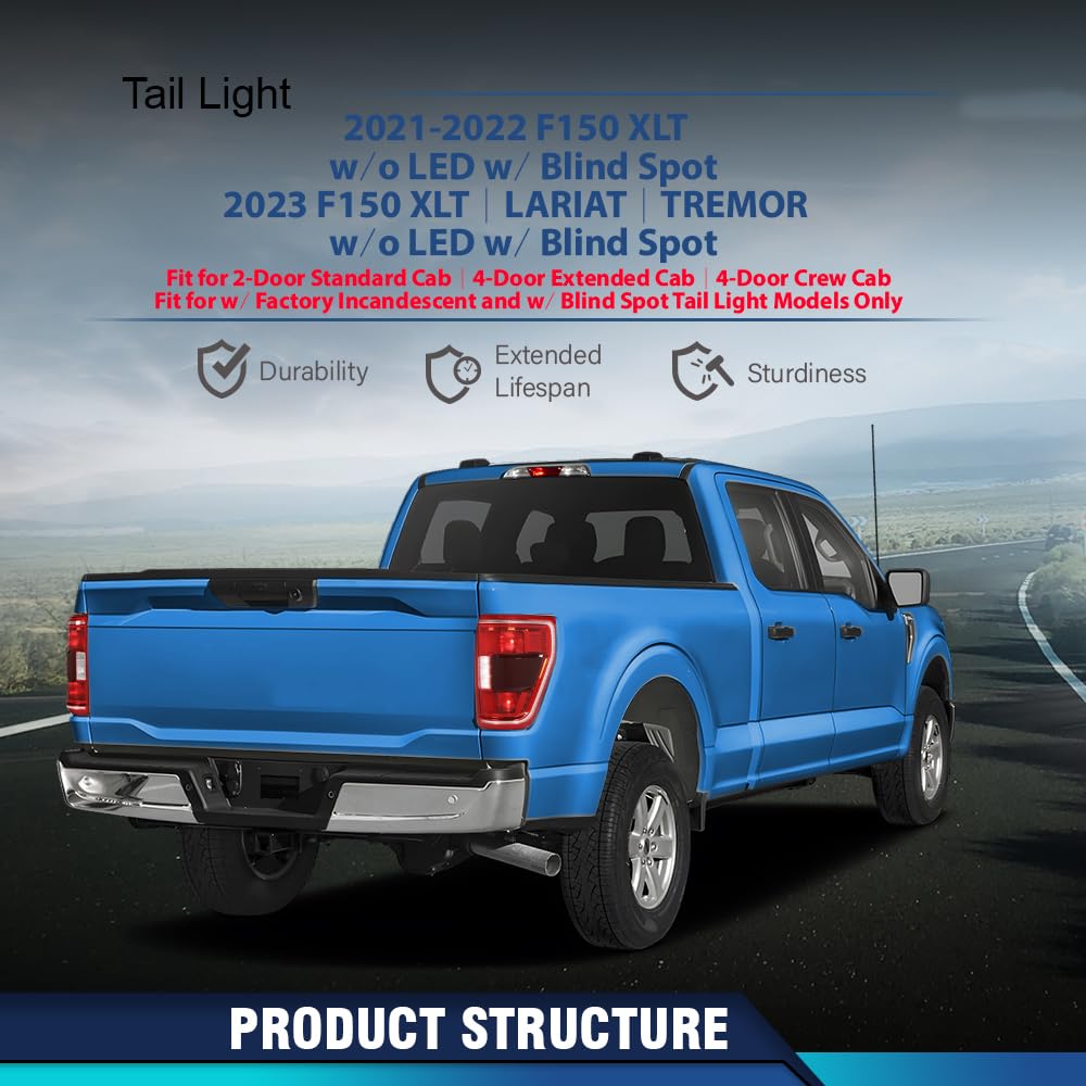 Pit66 Led Tail Lights Pair Compatible With 2021-2023 Ford F150 W/Factory Incandescent W/Blind Spot Tail Light Models Ml3Z-13405-