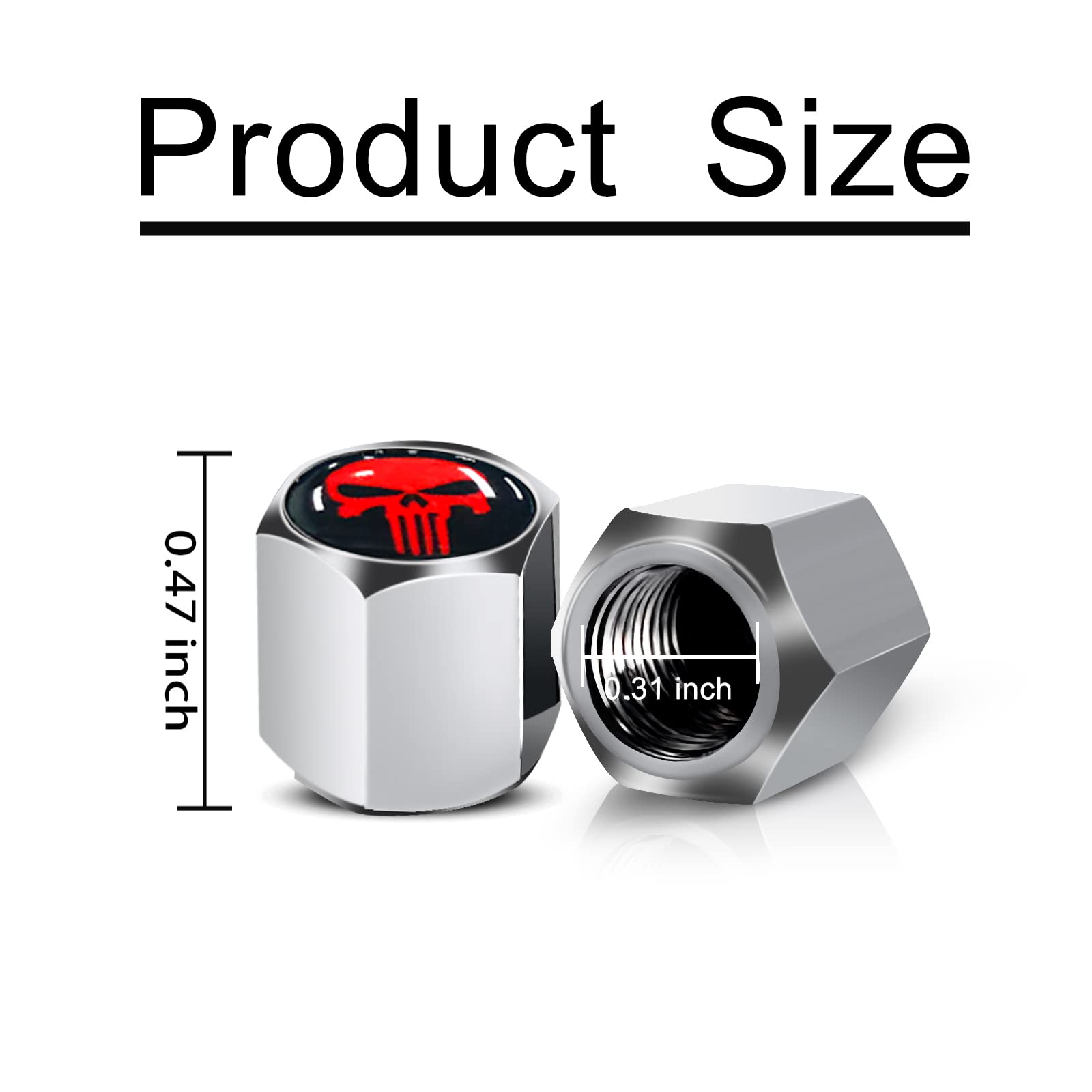 Ajxn 4 Pack Skull Car Wheel Tire Valve Stem Caps Airtight Dust Proof Covers Universal Tire Air Valve Caps For Cars, Trucks, Bicycles, Car Accessories For Adults (Red)