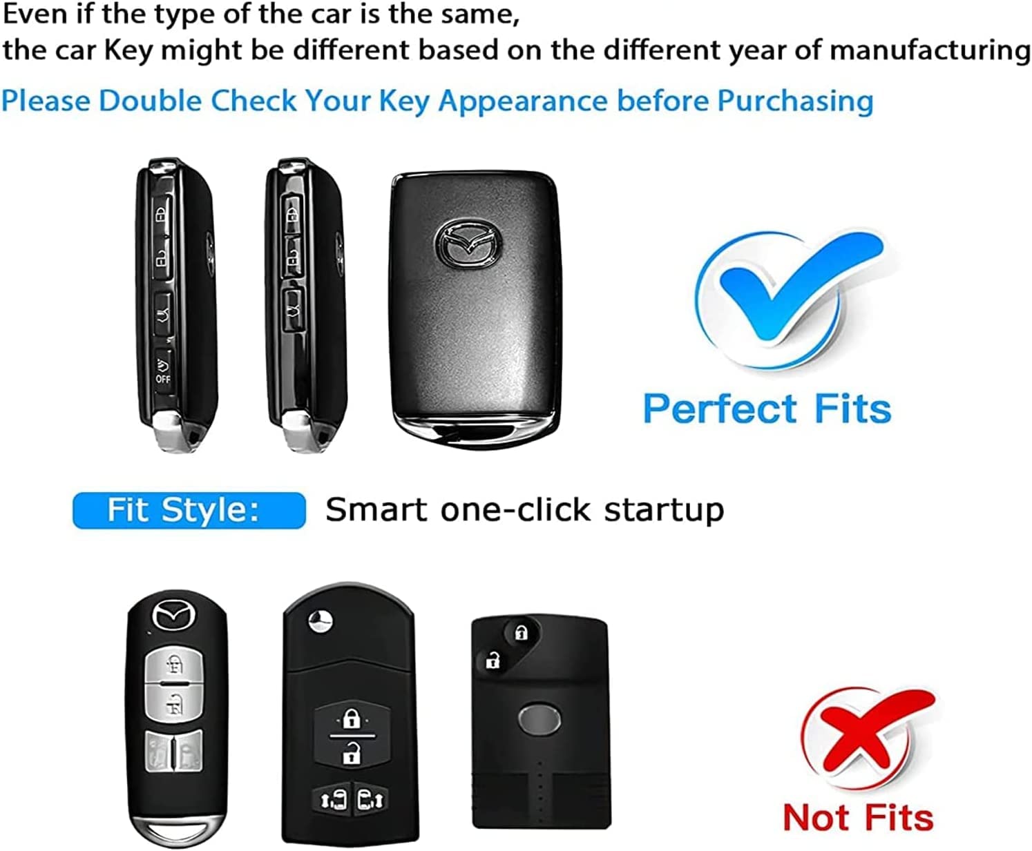 Sindeda Mazda Key Fob Cover with Keychain Case - 360 Protection for Mazda 3, CX-5, CX-30, CX-9 (White)