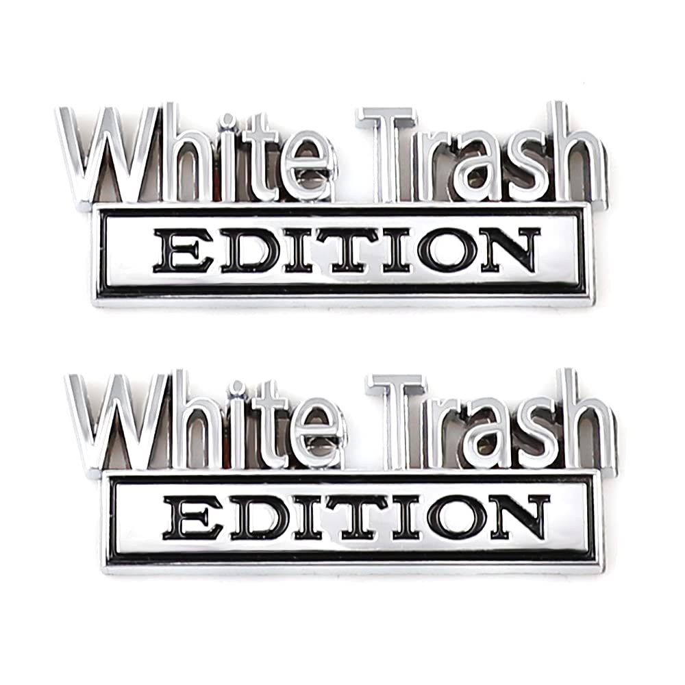2 Pcs White Trash Edition Emblem Car Side Rear Front Hood Trunk Door Badge 3D Decal Sticker Fit For Car Truck Suv (White Trash, 