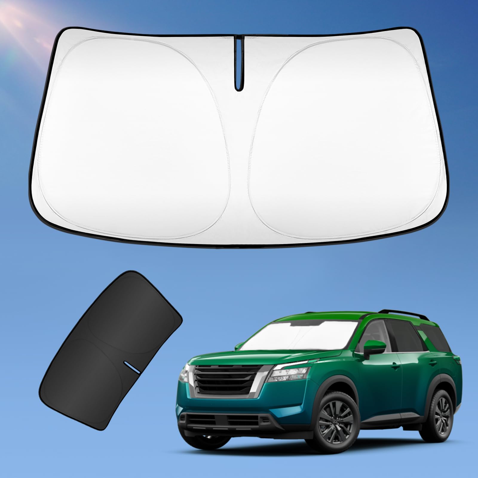 Sun Shade Sunshade For Nissan Pathfinder 2022-2024 2025 Windshield Cover, 2-Layers Sun Shield 240T Silver Sun Visor Foldable Win