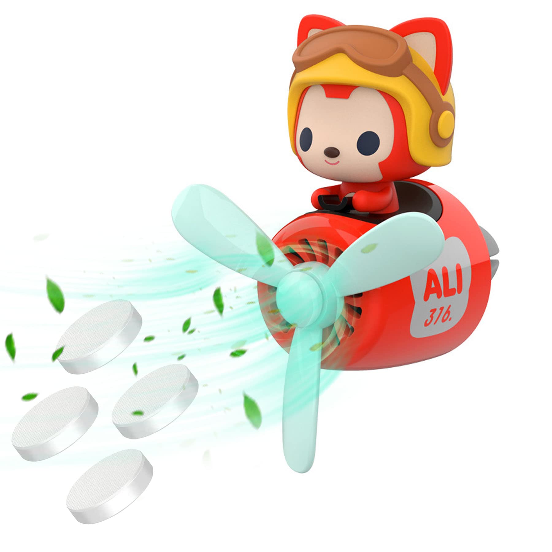 Jimtyee Car Air Fresheners Cute Cartoon Fox Pilot Car Diffuser Rotating Propeller Automotive Air Outlet Fan Creative Car Perfume