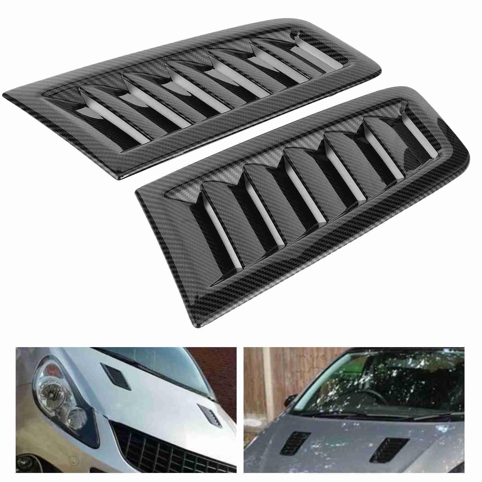 Qiilu 2PCS Car Hood Vent Scoop Kit, Universal Cold Air Intake Fitment Louvers Cooling Intakes Auto Hoods Vents Bonnet Cover Car