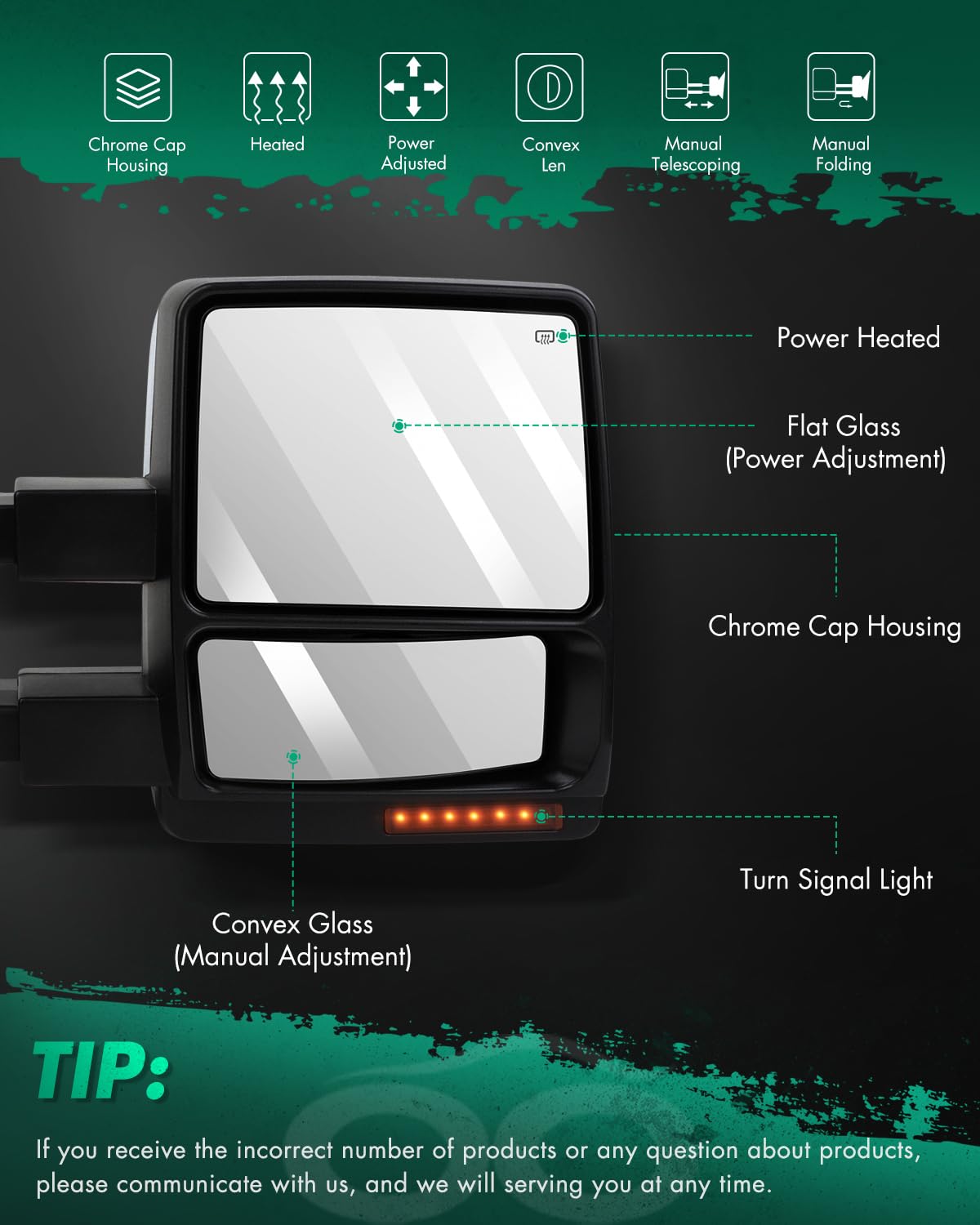 SCITOO Towing Mirrors Compatible With 2004-2015 For Ford For F-150 Pickup Truck A Pair(Left Right Side Tow Mirrors) With Power A