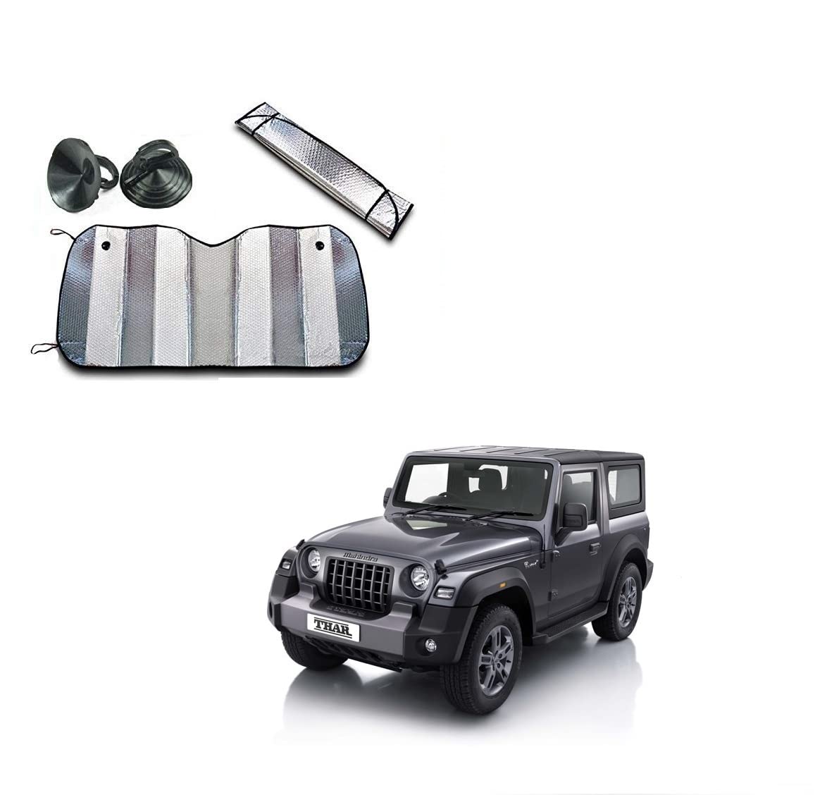 Auto Addict Aluminium Foil Foldable Car Sunshades for Front/Rear Windshield 1pc for Mahindra Thar New(2021PRESENT)