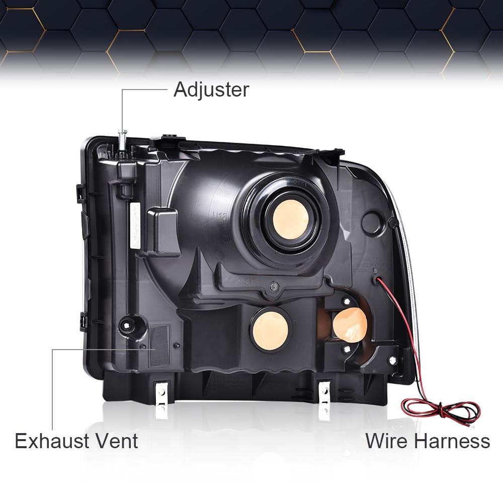 Pit66 Led Drl Headlight Compatible With Ford F250 F350 F450 F550 Super Duty 2005-2007/Compatible With Excursion 2005 6C3Z13008Db