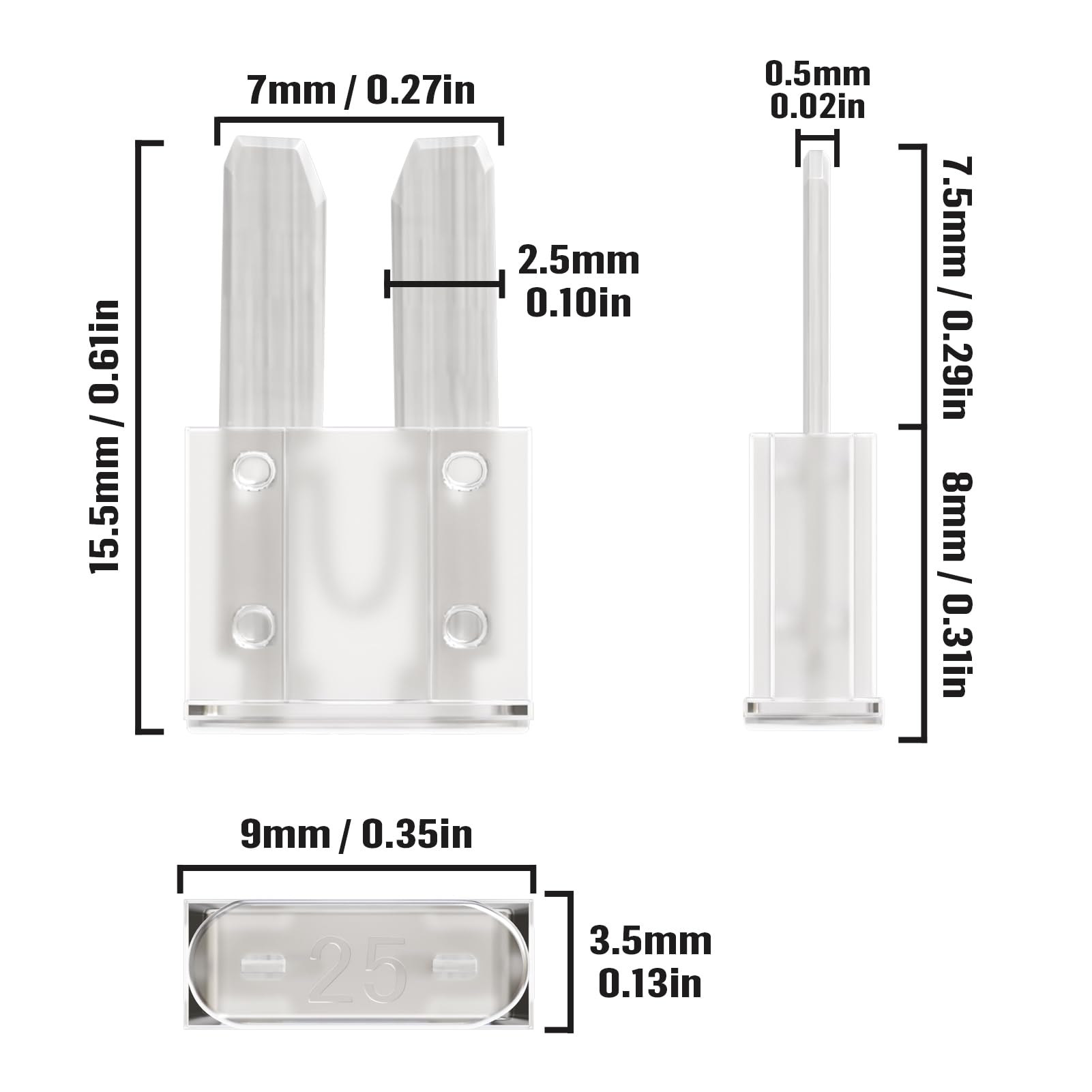ALLECIN 25 Amp Micro2 Fuse 25Amp Micro 2 Car Fuses 25A Automotive APT ATR Blade Fusibles para Autos for RV Vehicle Truck Motorcy