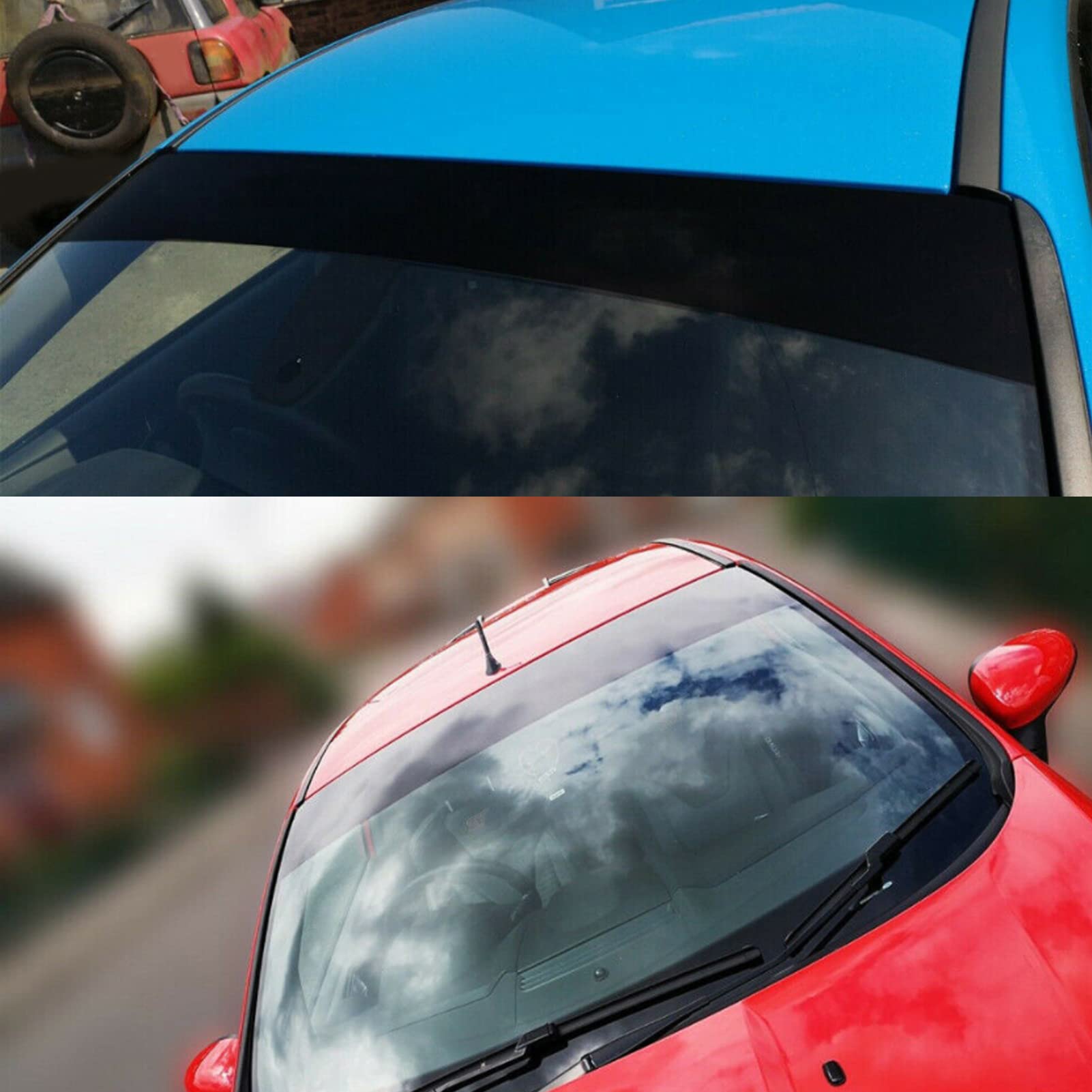 Window Tint Film, Car Van Windscreen Sun Strip Gloss Black 140X20Cm Universal Pvc Windshield Sticker For Automobiles