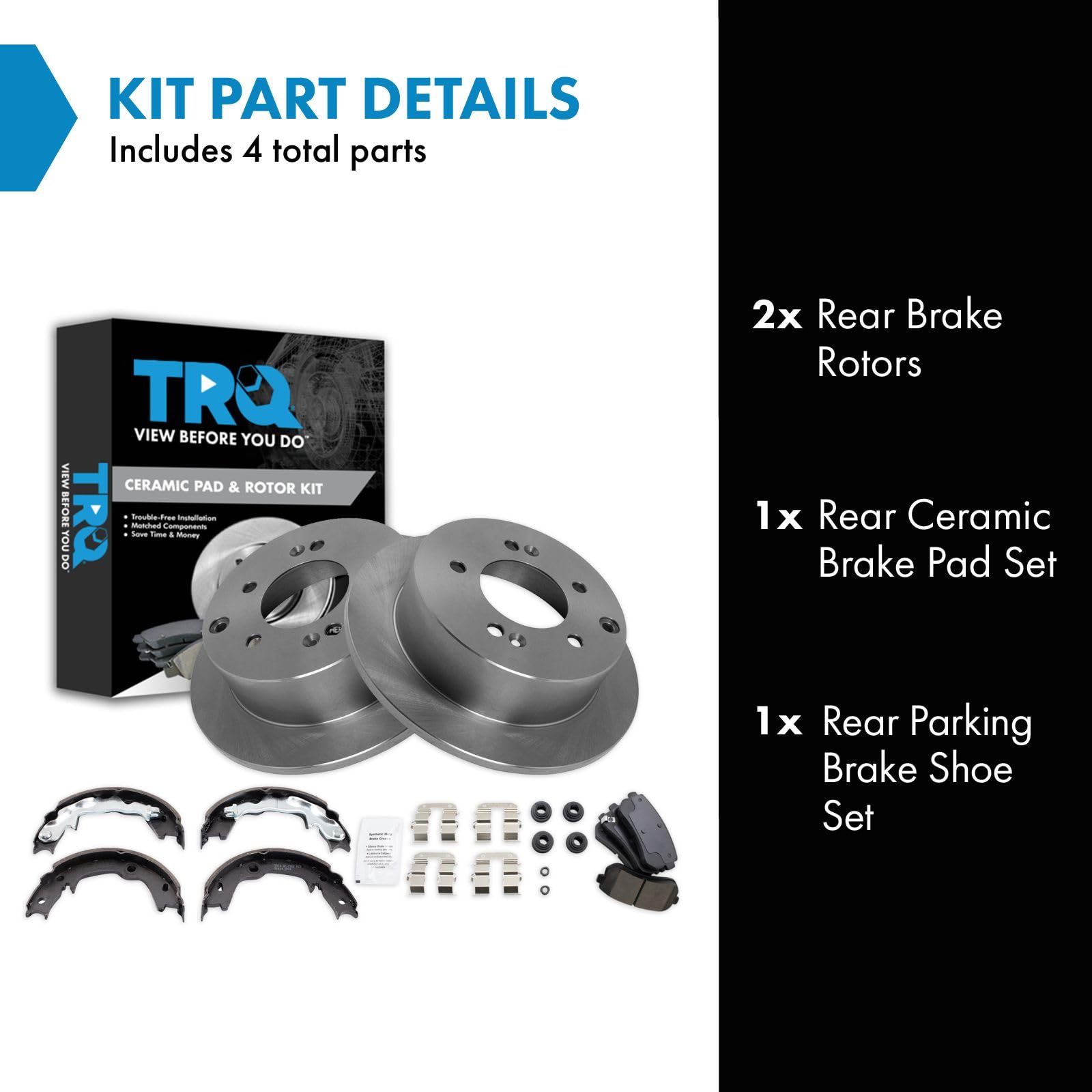 Trq Rear Brake Pad & Rotor Kit Brake Pads Brake Rotor Parking Brake Shoe Set Ceramic Compatible With 2010-2013 Kia Forte Forte K