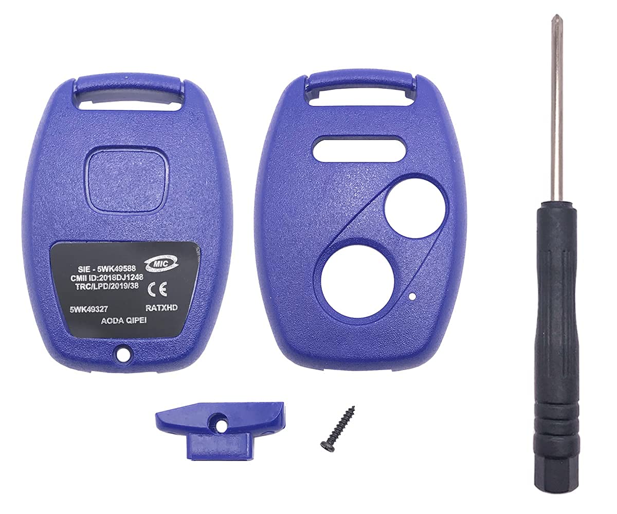 Horande 2+1 Buttons Replacement Key Fob Cover Case fits for 2003-2013 Honda Accord Civic CRV Pilot Ridgeline Odyssey Fit Keyless Entry Key Fob Shell (Blue)