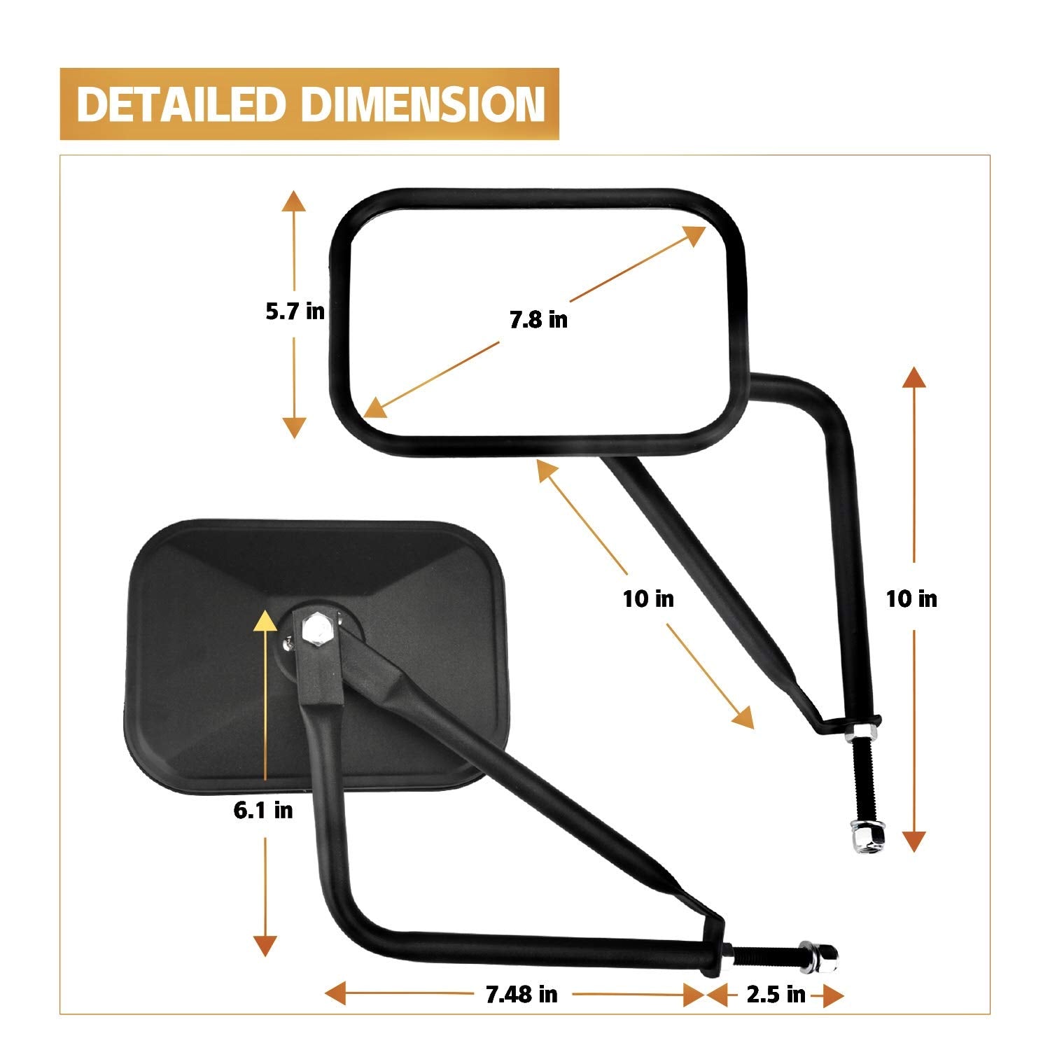 Justtop Mirrors Doors Off, Side View Mirrors Compatible With Jeep Wrangler Cj Yj Tj Jk Jl & Unlimited,Quicker Install Door Hinge Mirror For Safe Doors Off Driving, Car Exterior Accessories- 2Pack