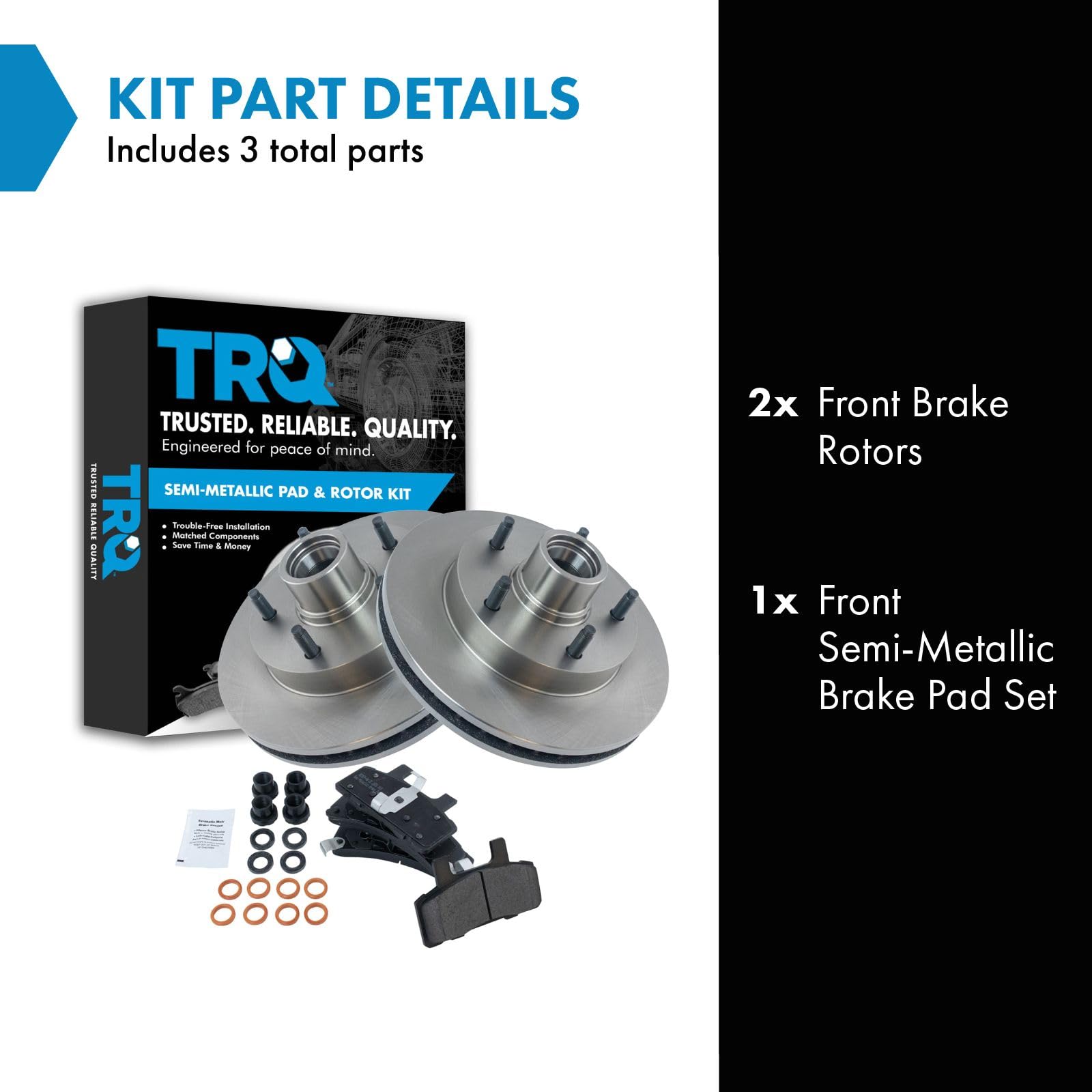Trq Front Brake Pad & Rotor Kit Brake Pads Brake Rotor Semi-Metallic Compatible With 1994-1999 Dodge Ram 1500