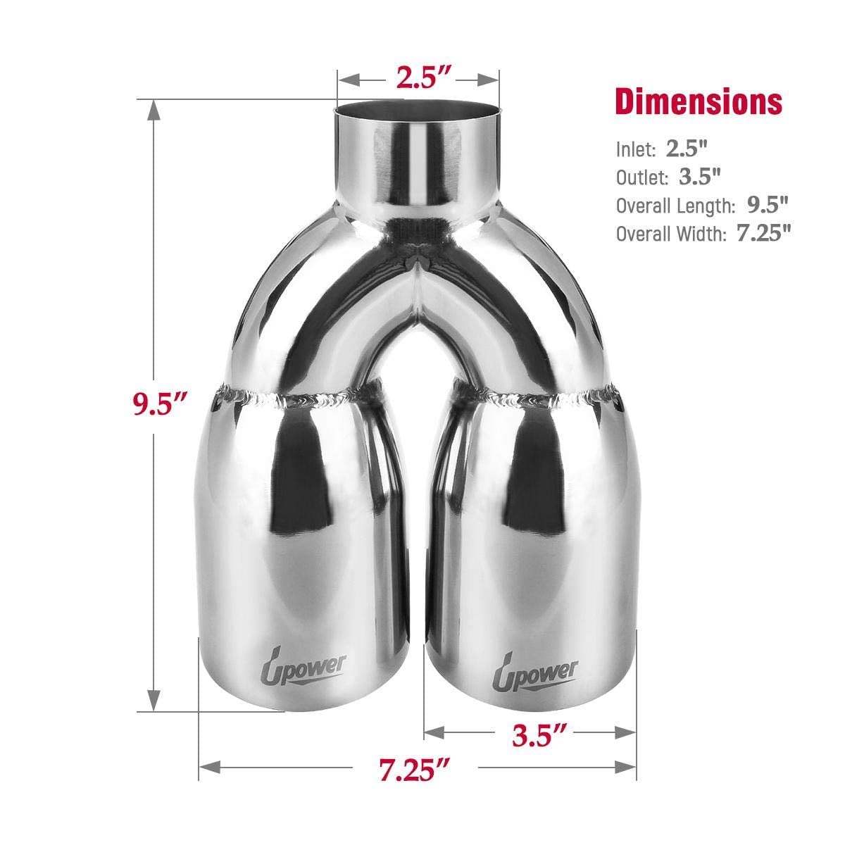 Upower 2.5'' To 3.5'' Dual Exhaust Tip 2 1/2 Inch Inlet 3 1/2 Inch Outlet 9.5'' Length Polished Stainless Exhaust Tailpipe Tips