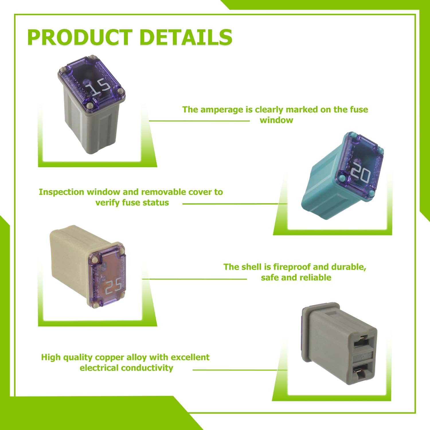 EPLZON 15A 20A 25A 30A 40A 32V FMM MCASE Micro Cartridge Fuses Low-Profile Fuses Kit(Pack of 10pcs)