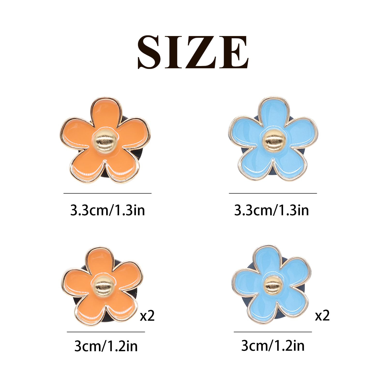 ORIESSE Flower Car Air Freshener Clips, 6pcs Refillable Diffuser Set, Blue Orange Daisy, 3.3cm/3cm, Car Accessories for Women
