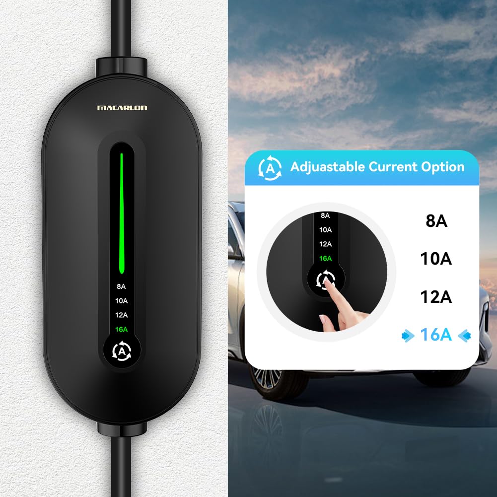 Level 1&2 EV Charger, Electric Vehicle Portable Charger, 8-16A Adjustable,with 25FT Cable, 110V-240V J1772 Electric Cars,NEMA 6-