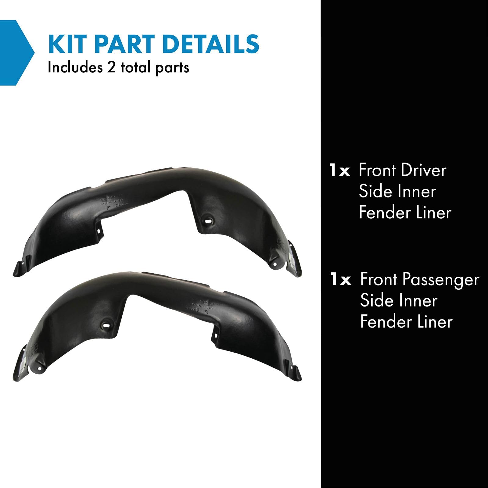 Trq Front Inner Fender Liner Set Compatible With 1999-2006 Volkswagen Golf 2001-2005 Jetta Vw1248103 Vw1249103