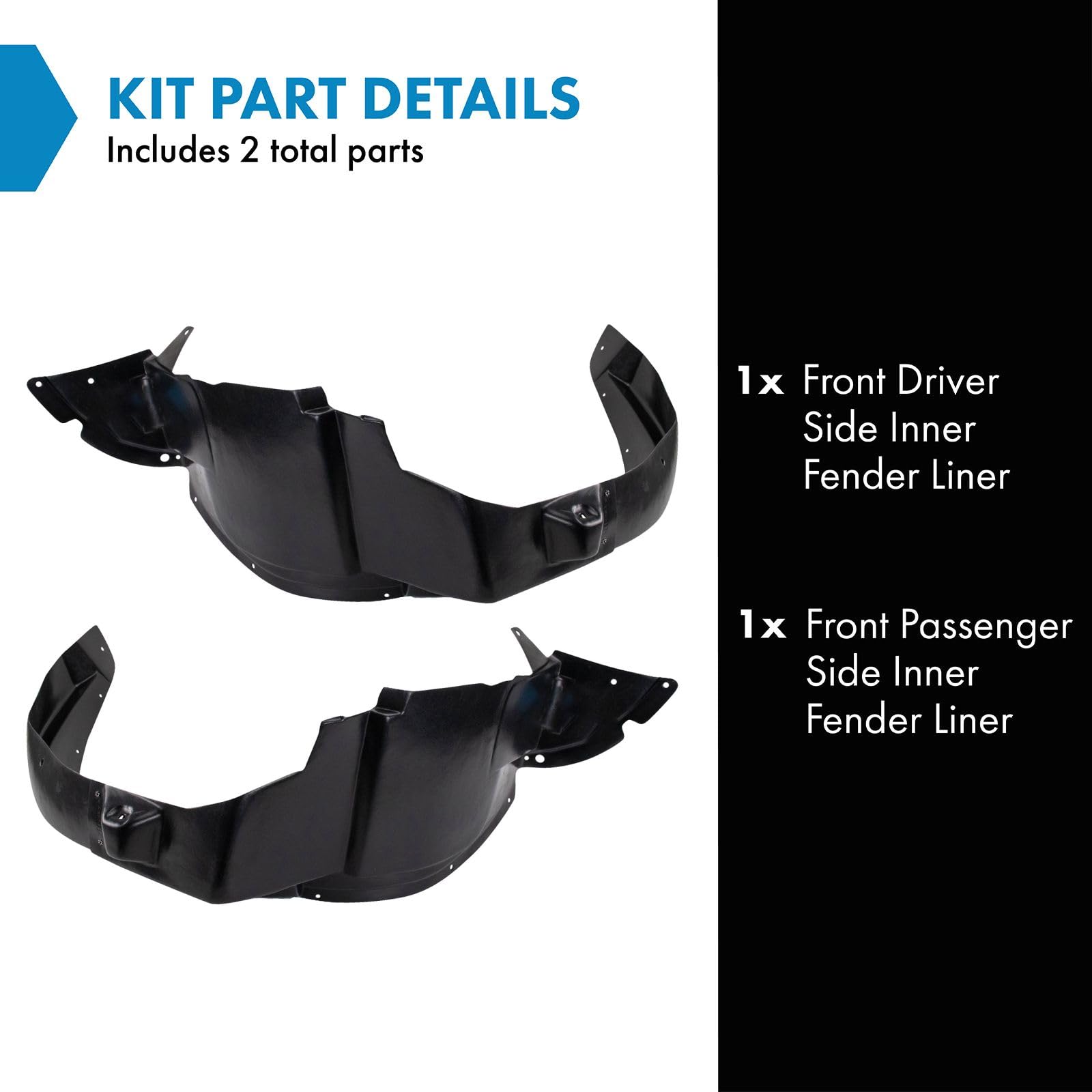 Trq Front Inner Fender Liner Set Compatible With 2006-2011 Chevrolet Hhr Gm1248180 Gm1249180