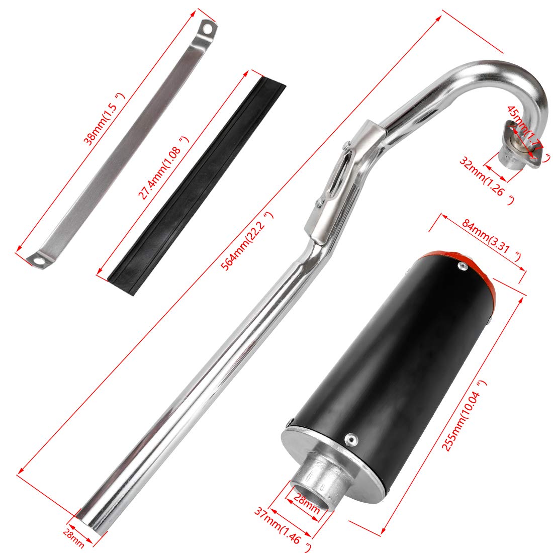 Fvrito High Performance Exhaust Muffler Silencer Pipe Assembly Kit For Honda Crf50 Xr50 70Cc 110Cc 125Cc Ssr Sr110 Rocketa Taotao Db14 Db10 Xpro Db-X20 Sdg Coolster Chinese Pit Dirt Bike Motocross Red