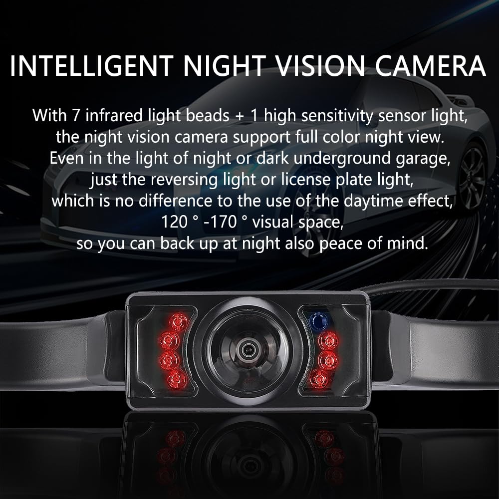 Back Up Camera For Cars With 8 Light,Hd Night Vision License Plate Backup Camera With 170 Wide Angle,Universal Rear View Camera