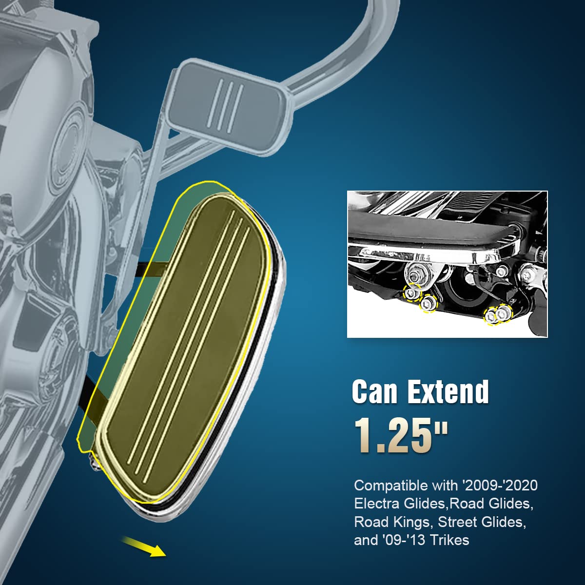 Mofun 1-1/4'' Street Glide Driver FloorBoard Outward Extension Spacer Kit Compatible with 2009-2023 Harley Touring Road King Ele