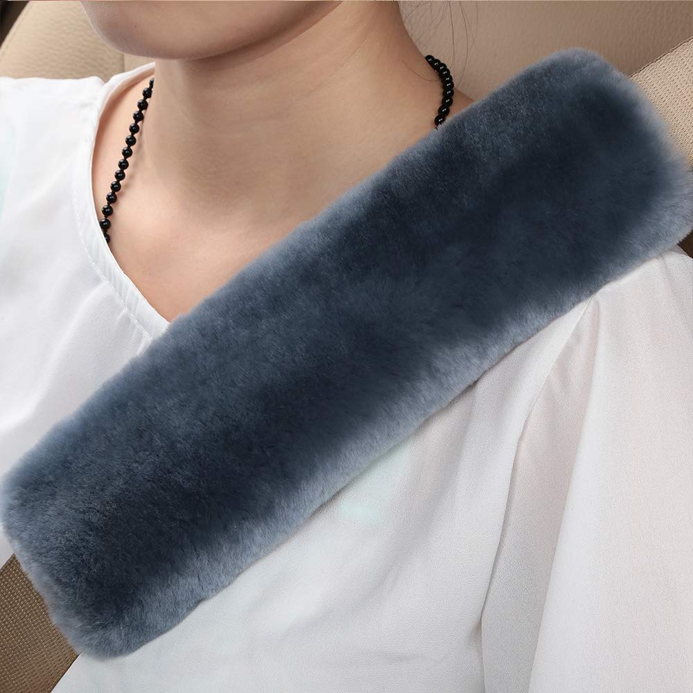 Ogland 2 Pack Natural Fur Comfort Auto Authentic Sheepskin Car Seat Belt Pads For Adults, Soft Texture Shoulder Neck Cushion Pad