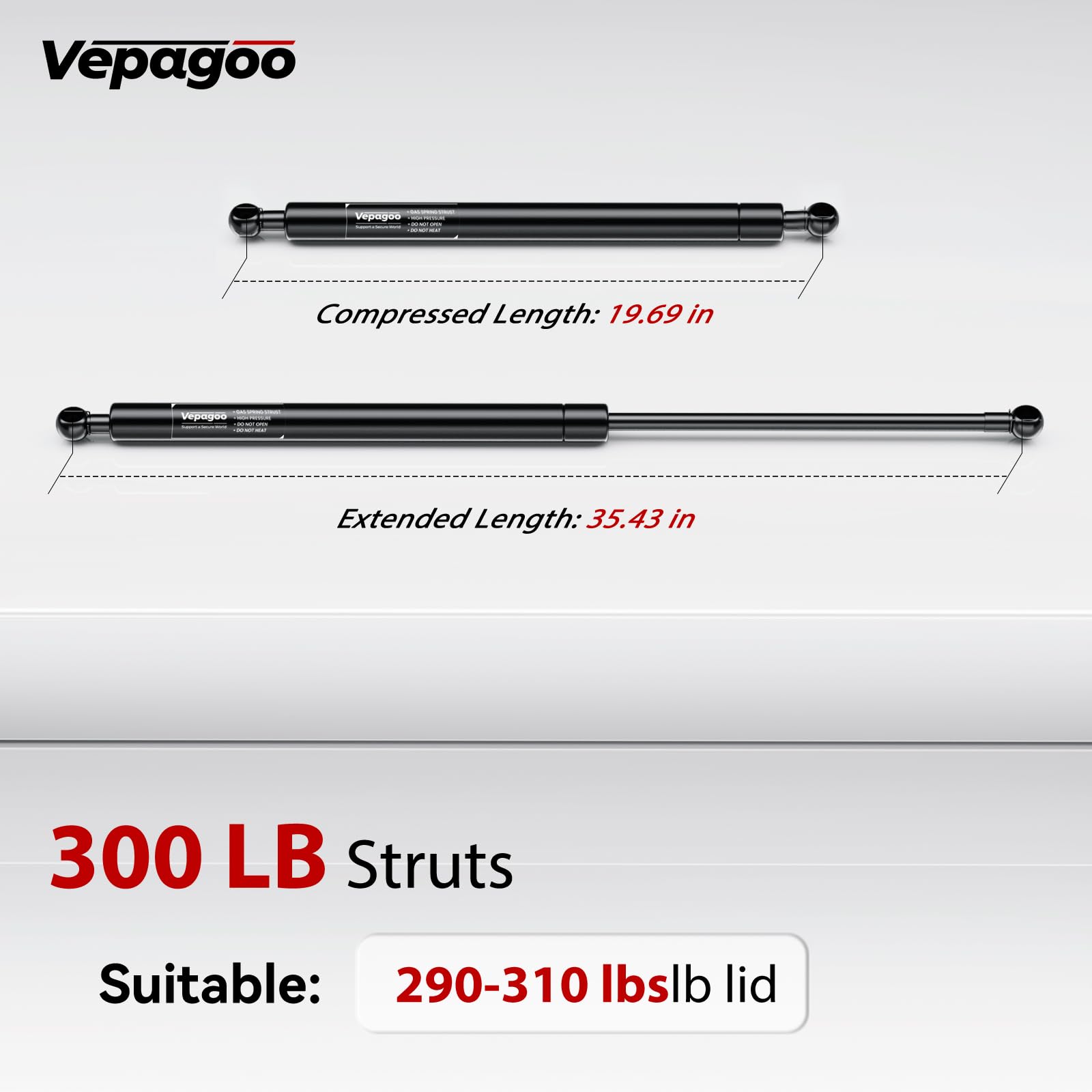 Vepagoo 35 Inch Gas Strut 300Lb/1334N Heavy Duty Lid Gas Struts Shock Lift Support Spring For Tonneau Cover Rv Kitchen Door Truc