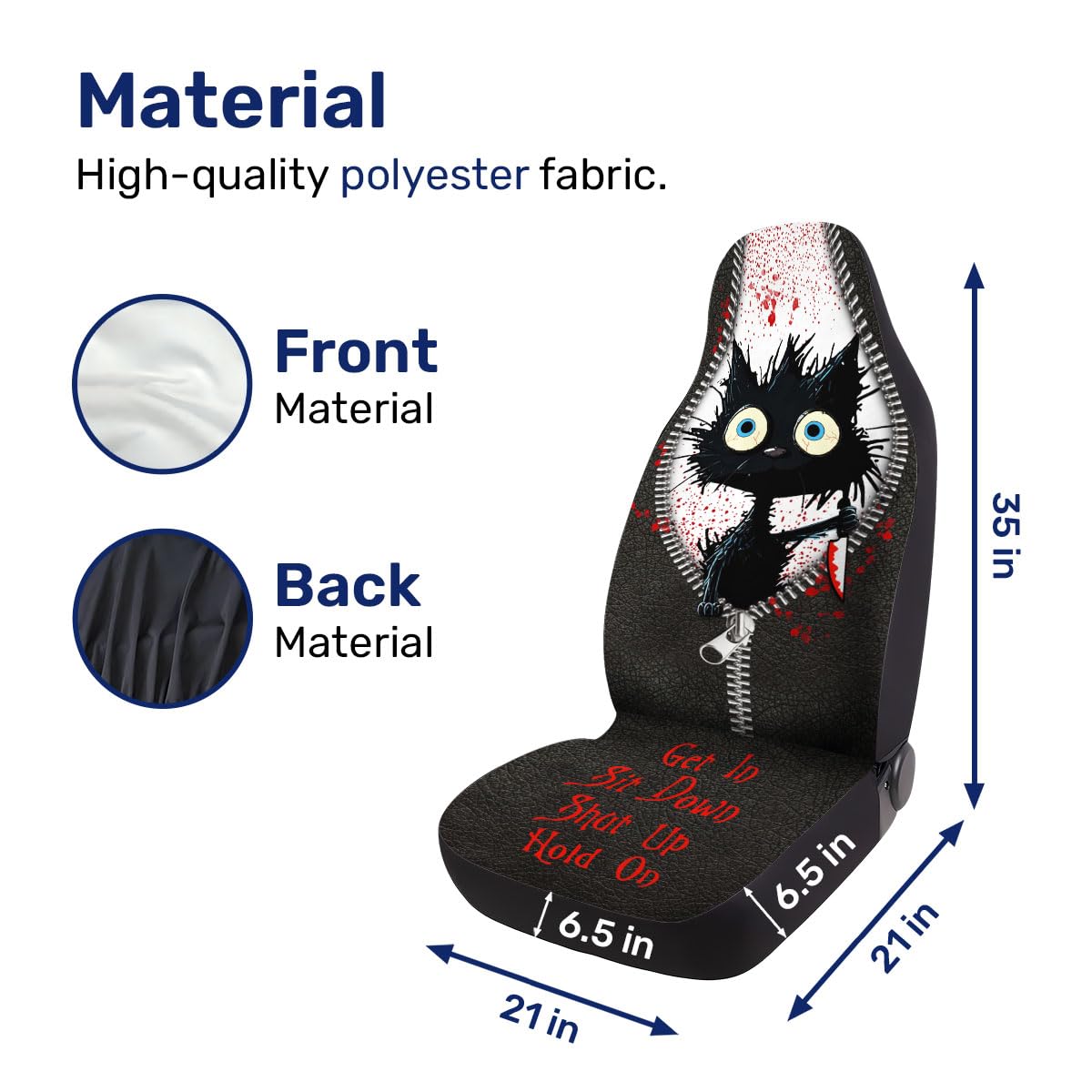 GENANY Funny Cute Evil Murder Black Cat Holding Knife 2 Front Car Seat Covers for Car Truck Sedan SUV, Durable Automotive Seat C