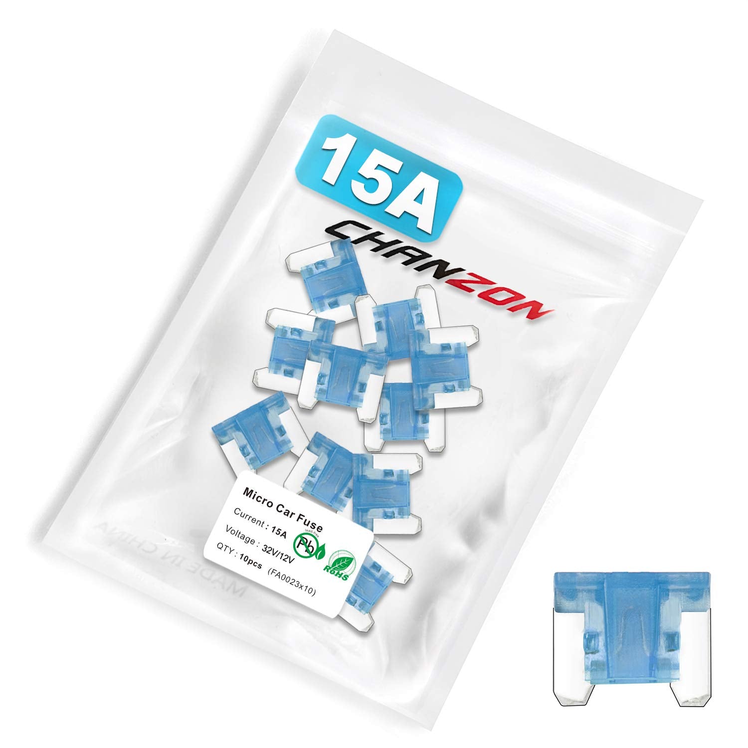 Chanzon 10Pcs 15A Low Profile Mini Micro Blade Fuse 15 Amp 32V Fast Blow Fuses for Automotive Car Truck Vehicle SUV