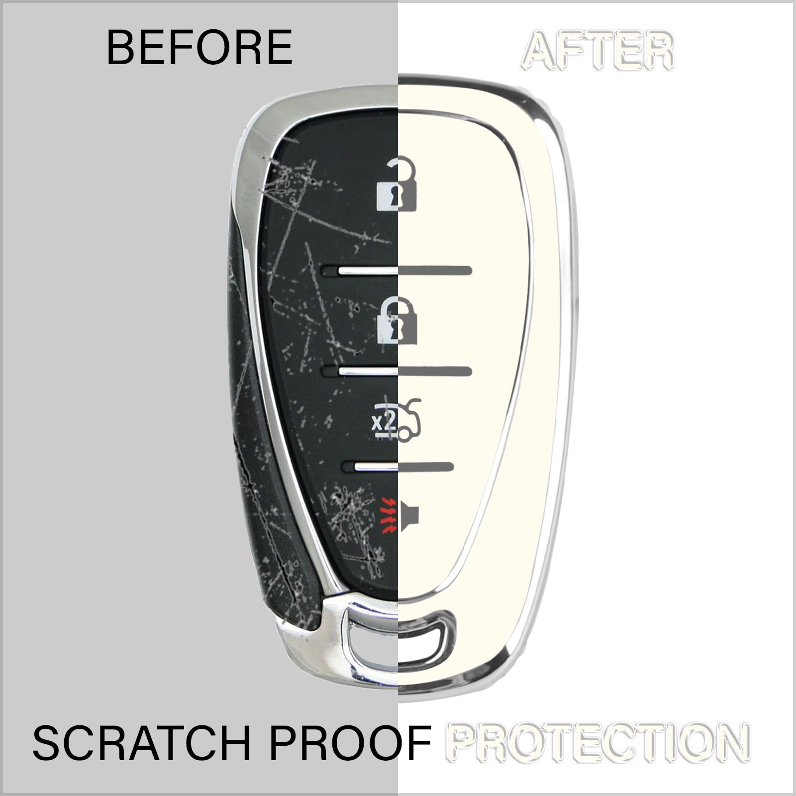 Qbuc For Chevy Key Fob Cover With Keychain Silver Trim Soft Tpu Protection Case Compatible With 2016-2025 Chevy Equinox Malibu C