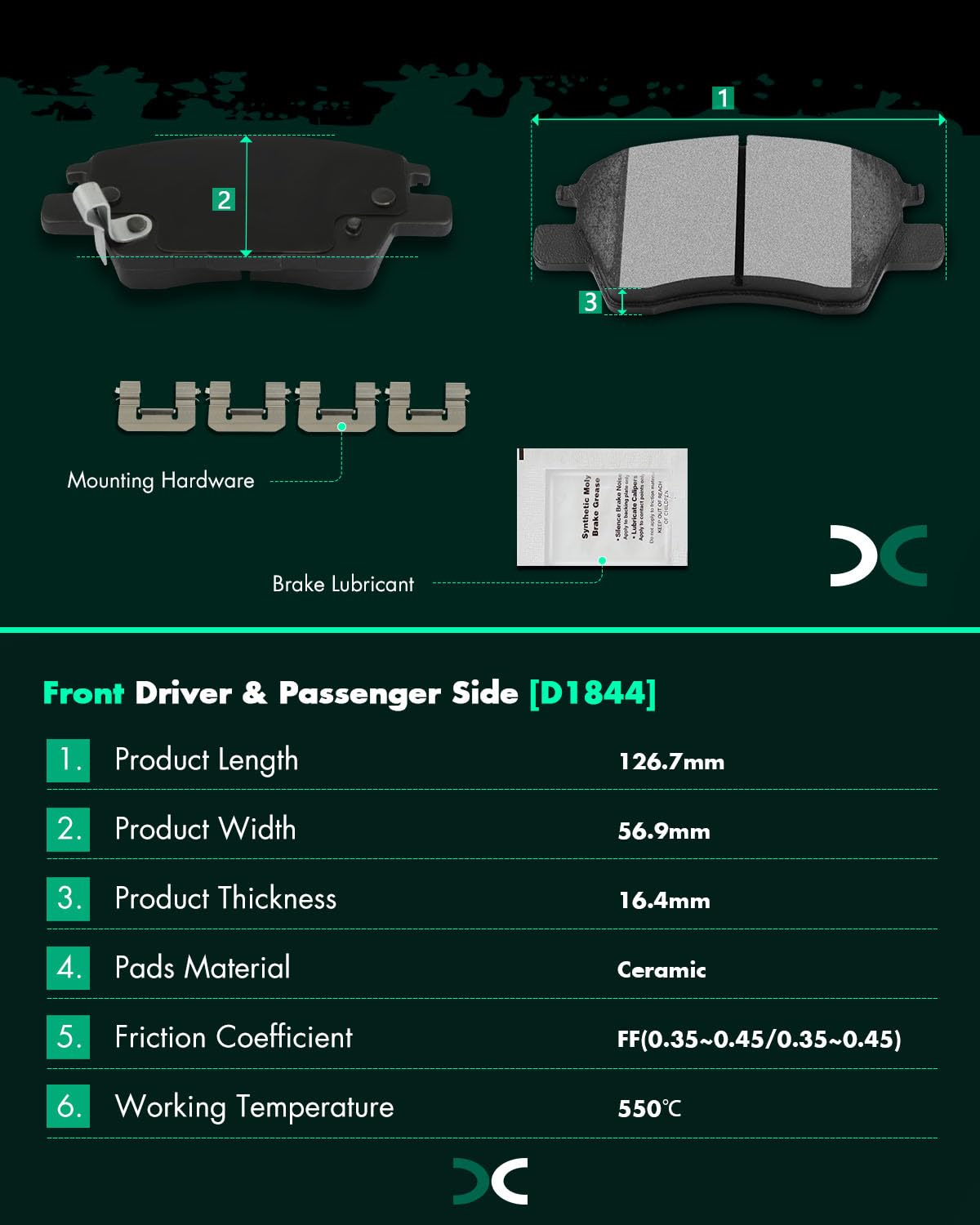 Scitoo Front Disc Brake Pad Set 4Pcs W/Hardware Fit For Chevrolet For Cruze 2016 2017 2019