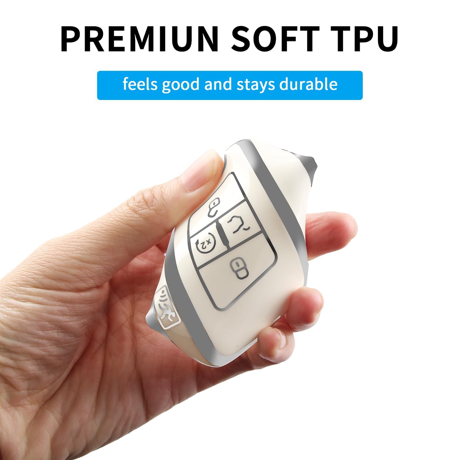 MILD EAST for Volkswagen Key Fob Cover with Keychain, Sliver Edge Key Case Holder for VW Atlas Alltrack Jetta Passat Tiguan, Whi