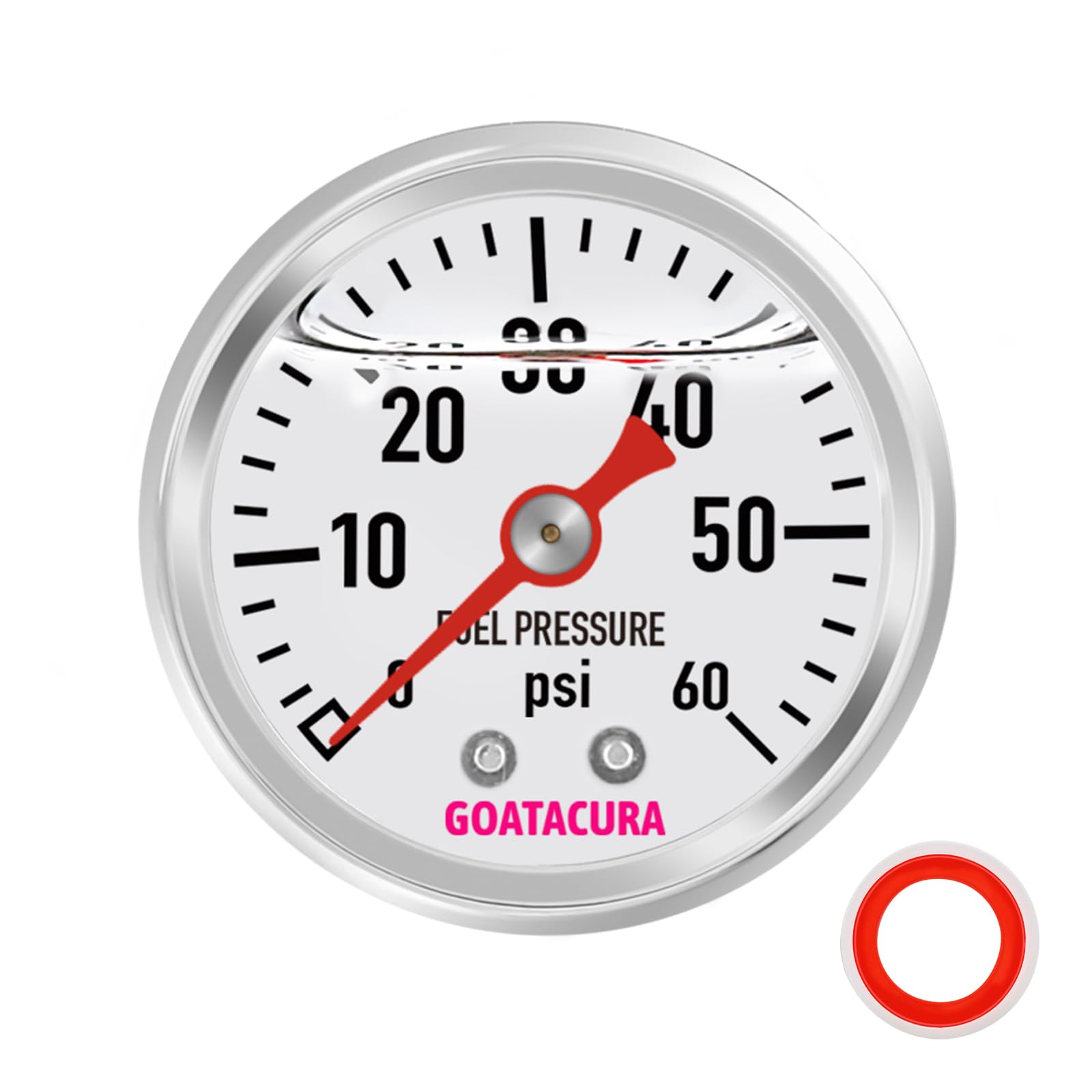 Goatacura 0-60Psi Glycerin Filled Fuel Pressure Gauge, 1-1/2'' Dial Size, 304 Stainless Steel Case, 1/8'' Npt Center Back Mount,