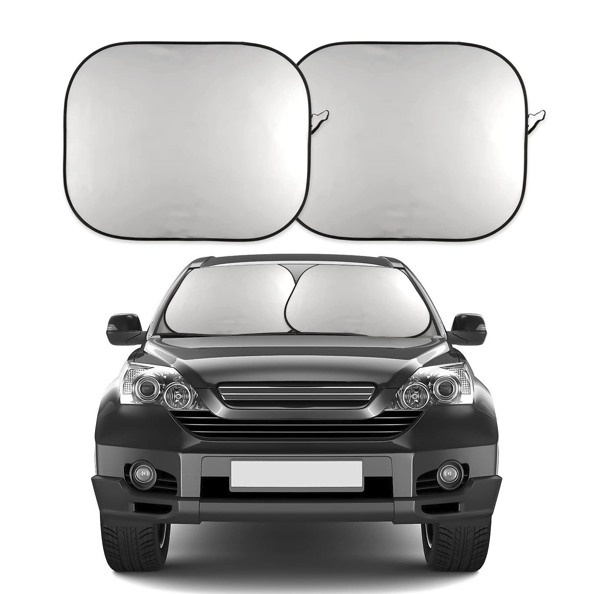 Amiss 2 Piece Foldable Car Front Window Sunshade, Windshield Sun Shade, 210T Coated Silver Cloth Reflective Polyester Material, 