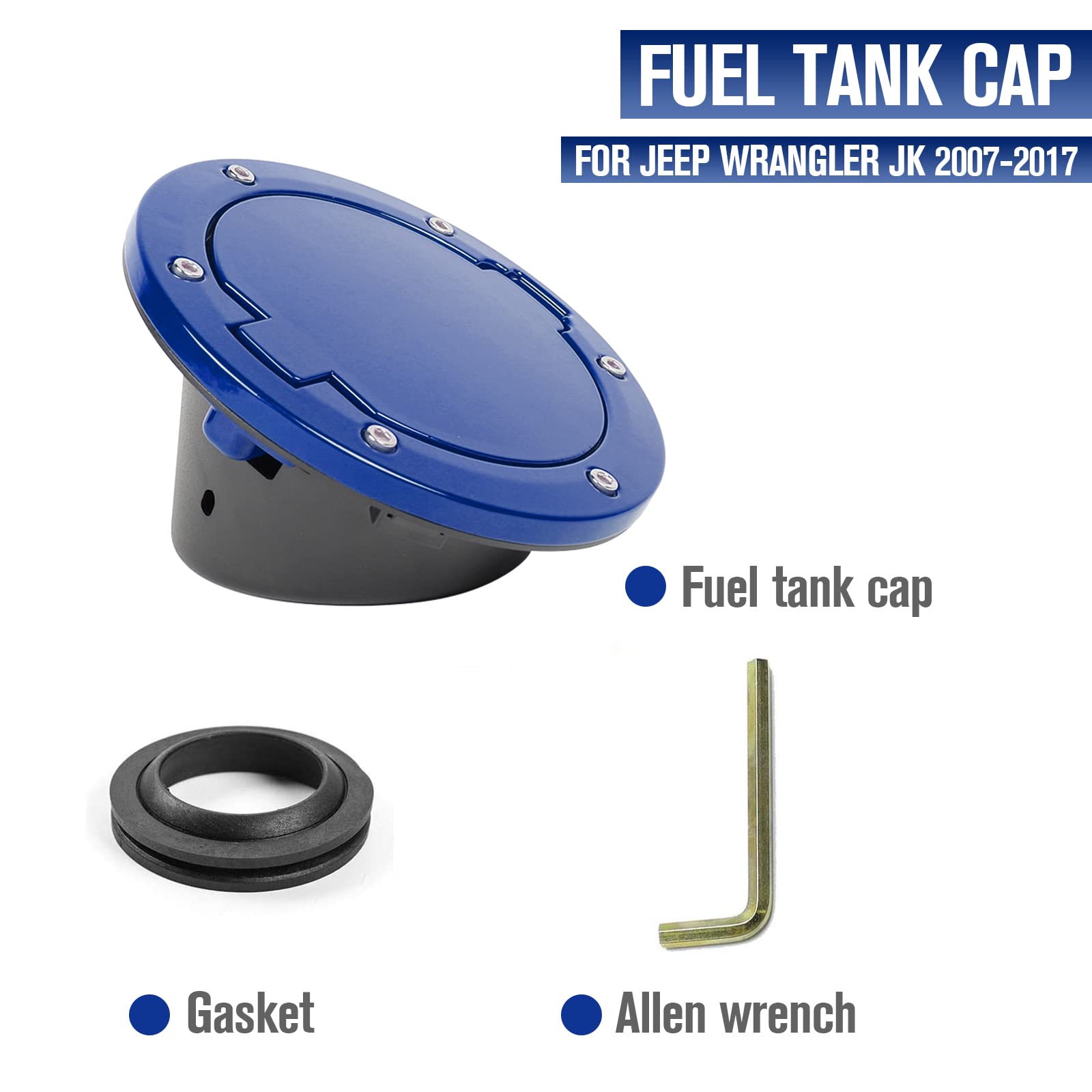 Jecar Jk Fuel Filler Cover Gas Cap Aluminum Alloy Gas Tank Door Exterior Accessories For Jeep Wrangler 2007-2018 Jk Jku, Blue