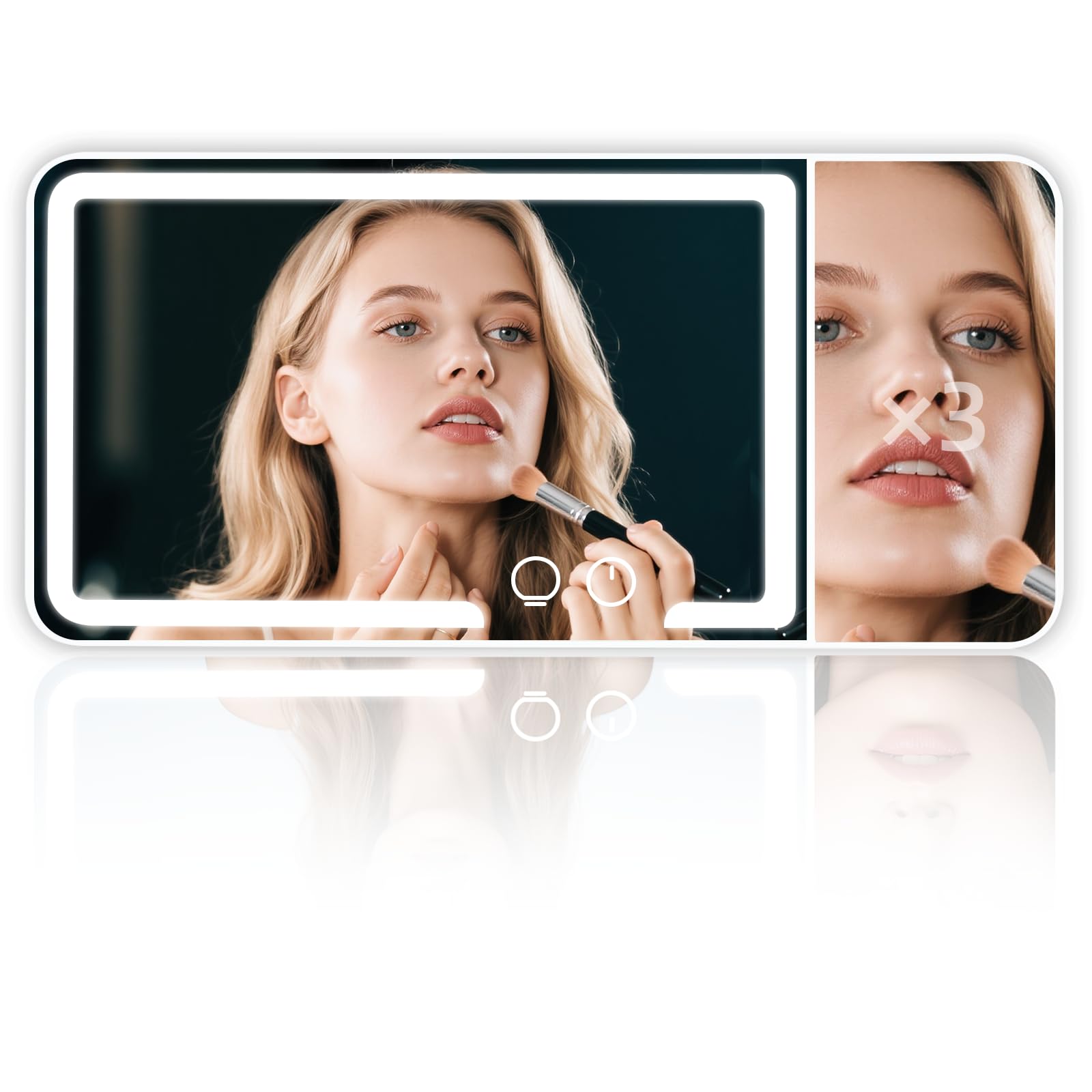 Car sun visor makeup mirror, equipped with 3x magnifying glass and three-color adjustable brightness soft light mirror, recharge