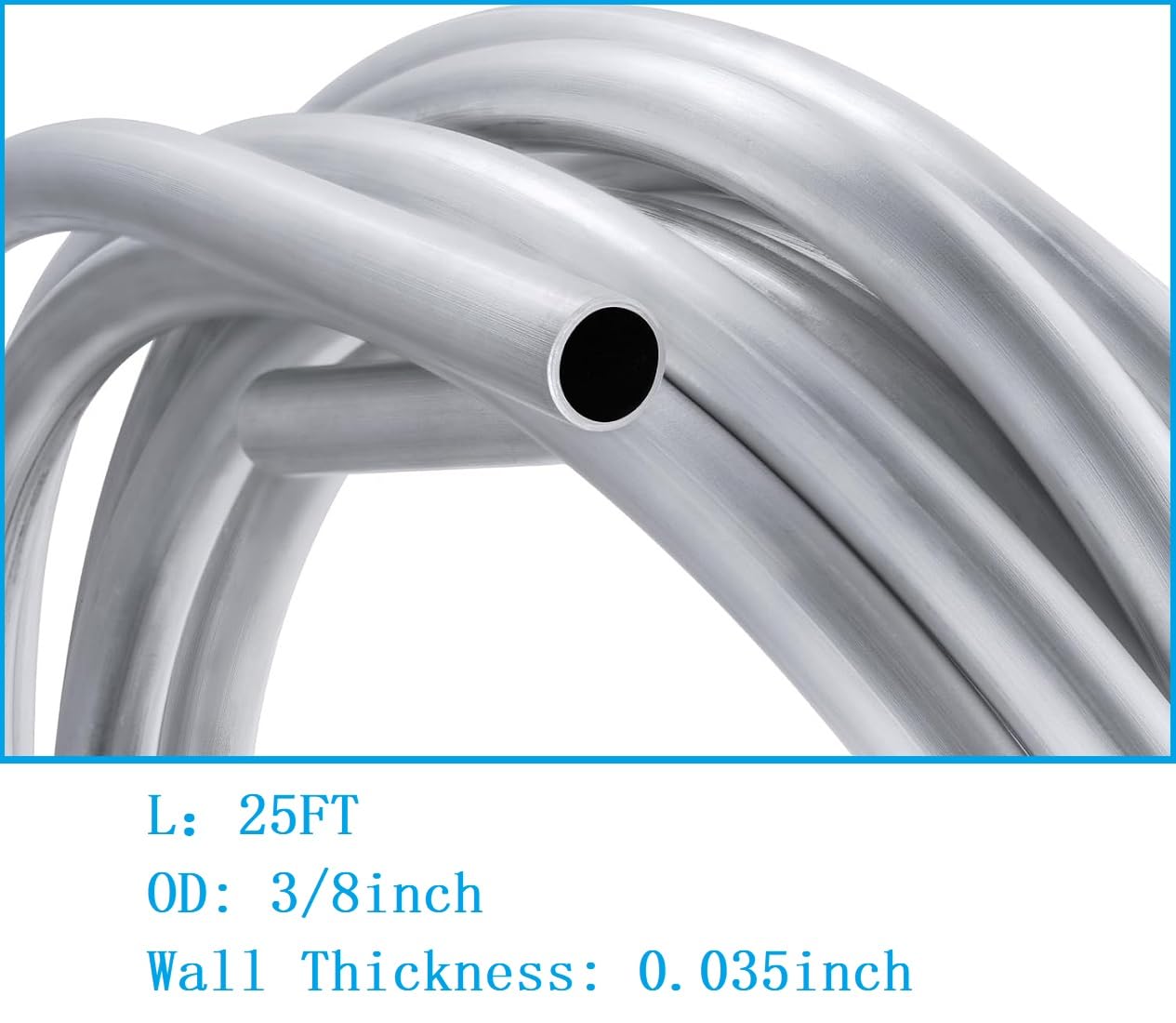 3/8 Fuel Line, 3003 Grade Aluminium Tubing for Brake Line, Metal Gas Line, Refrigeration Equipment, [3/8   OD][L:25FT.][ Wall Th
