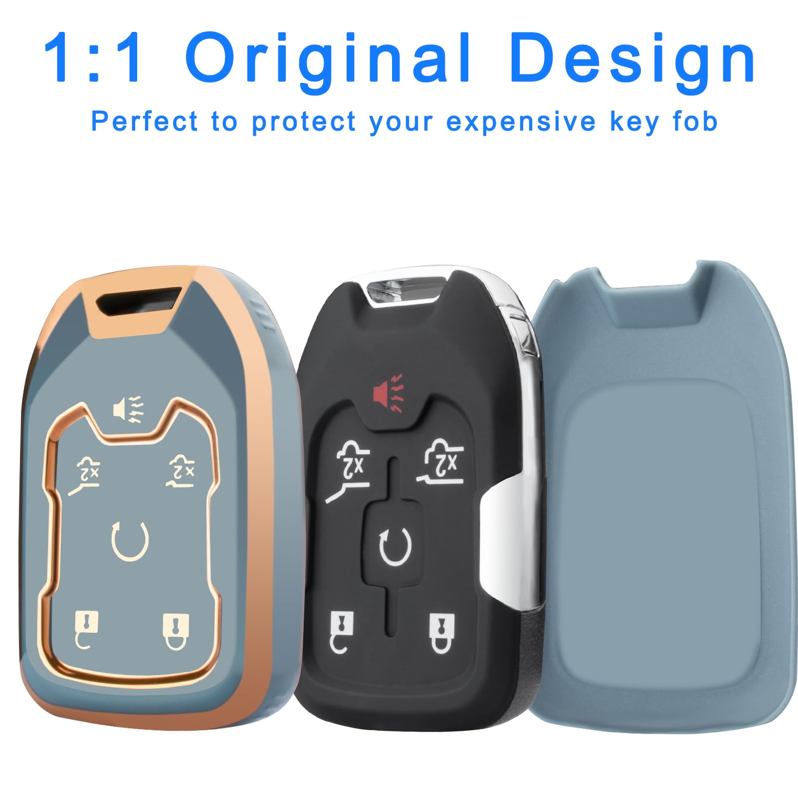 Xiyang Trade For Gmc Key Fob Cover With Keychain, Soft Tpu Full Protection Key Shell Key Case Compatible With Chevy Silverado Su