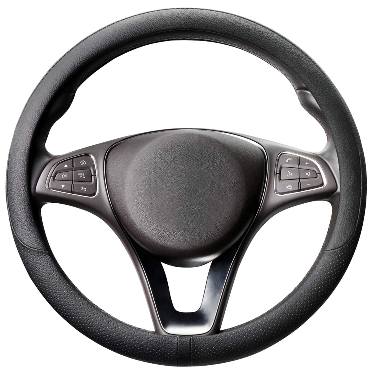 Cofit Breathable Steering Wheel Cover Microfiber Leather With Center Mark Design Universal Medium Size 14 1/2-15 Inch Black
