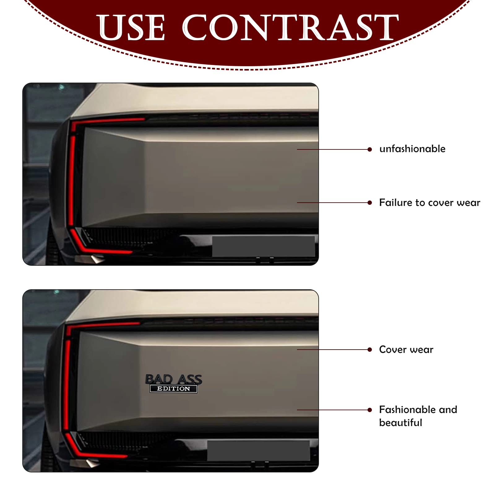 2Pcs Bad-Ass Edition Emblem For Car, 3D Fender Badge Decal, Auto Accessories For Tailgate Front Grille Hood Trunk, Car Exterior Replacement Accessories, Compatible With Car Motorcycle (Black & White)