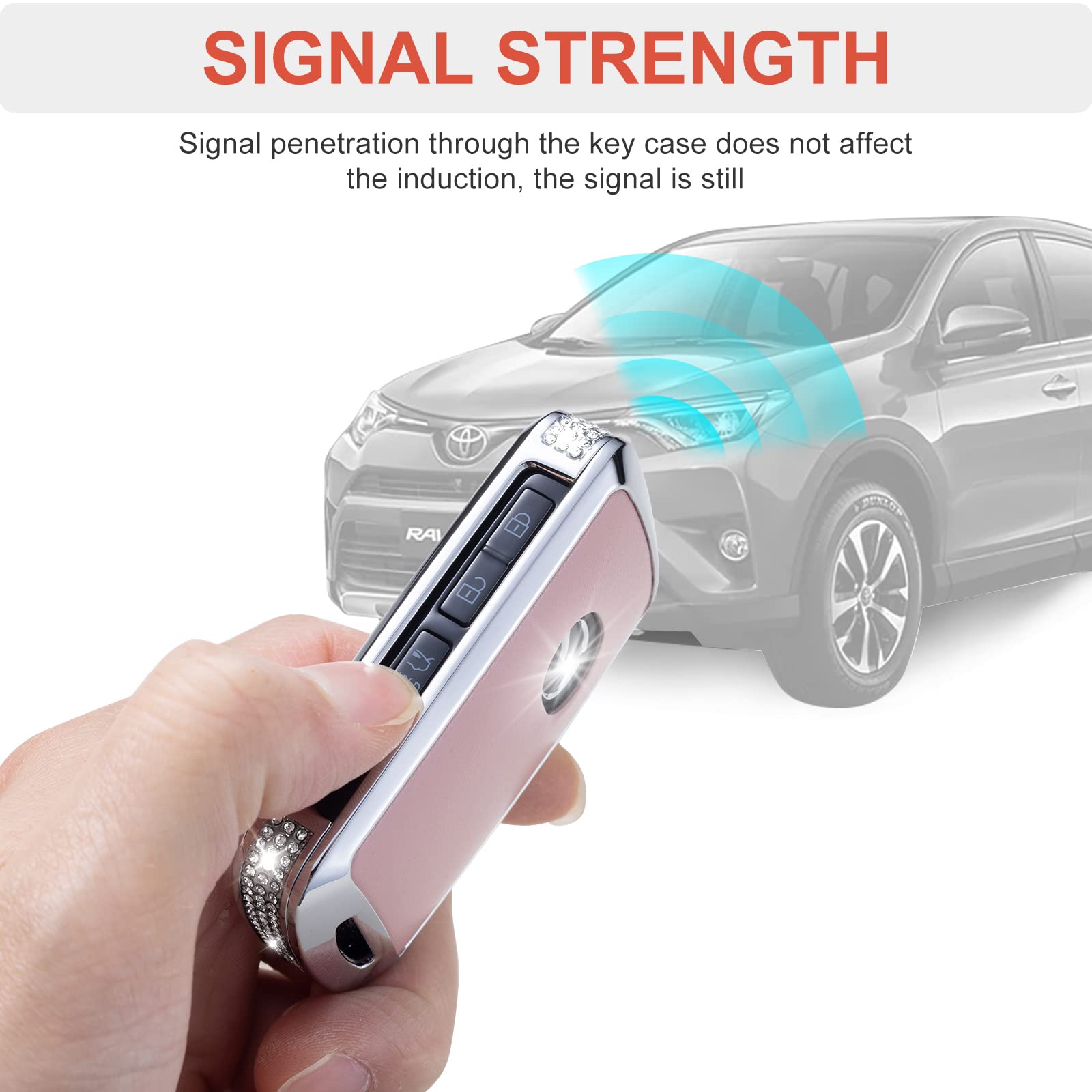 Ruabiban Key Fob Cover Compatible With Mazda, Pink Leather Crystal 360 Degree Protection Key Shell Case For 2019-2022 Mazda 3, M