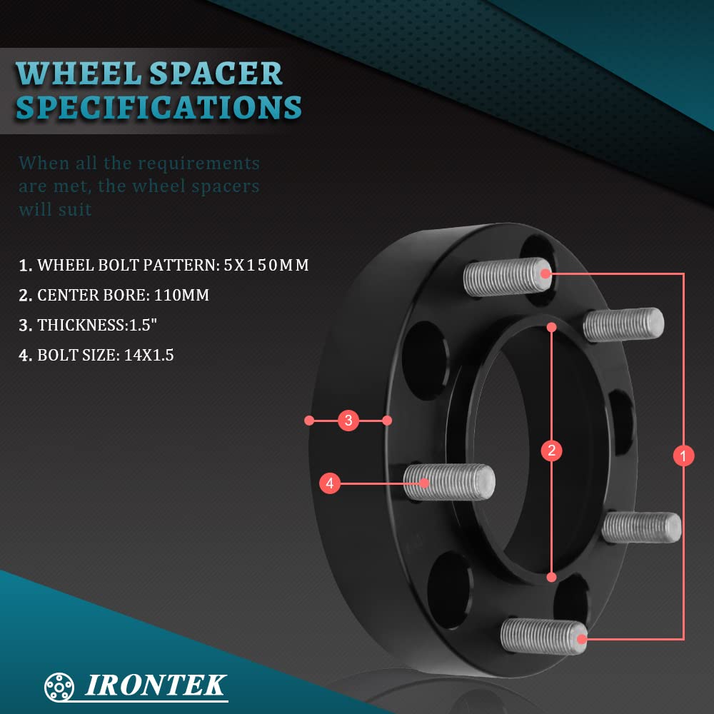 IRONTEK 5x150mm Wheel Spacers 1.5'' (110mm Hub Bore, 14x1.5 Studs) 5x150mm to 5x150mm Hubcentric Wheel Spacer for Toyota 98-21 L