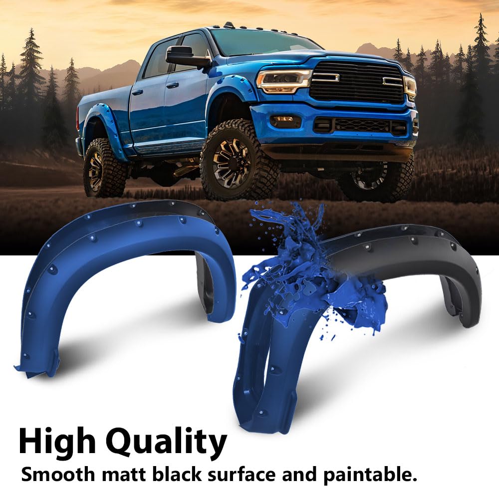G-PLUS Fender Flares for Chevy Silverado 1500 2019-2021, Pocket Rivet, Smooth Black, Durable Polypropylene, 4-Piece Set