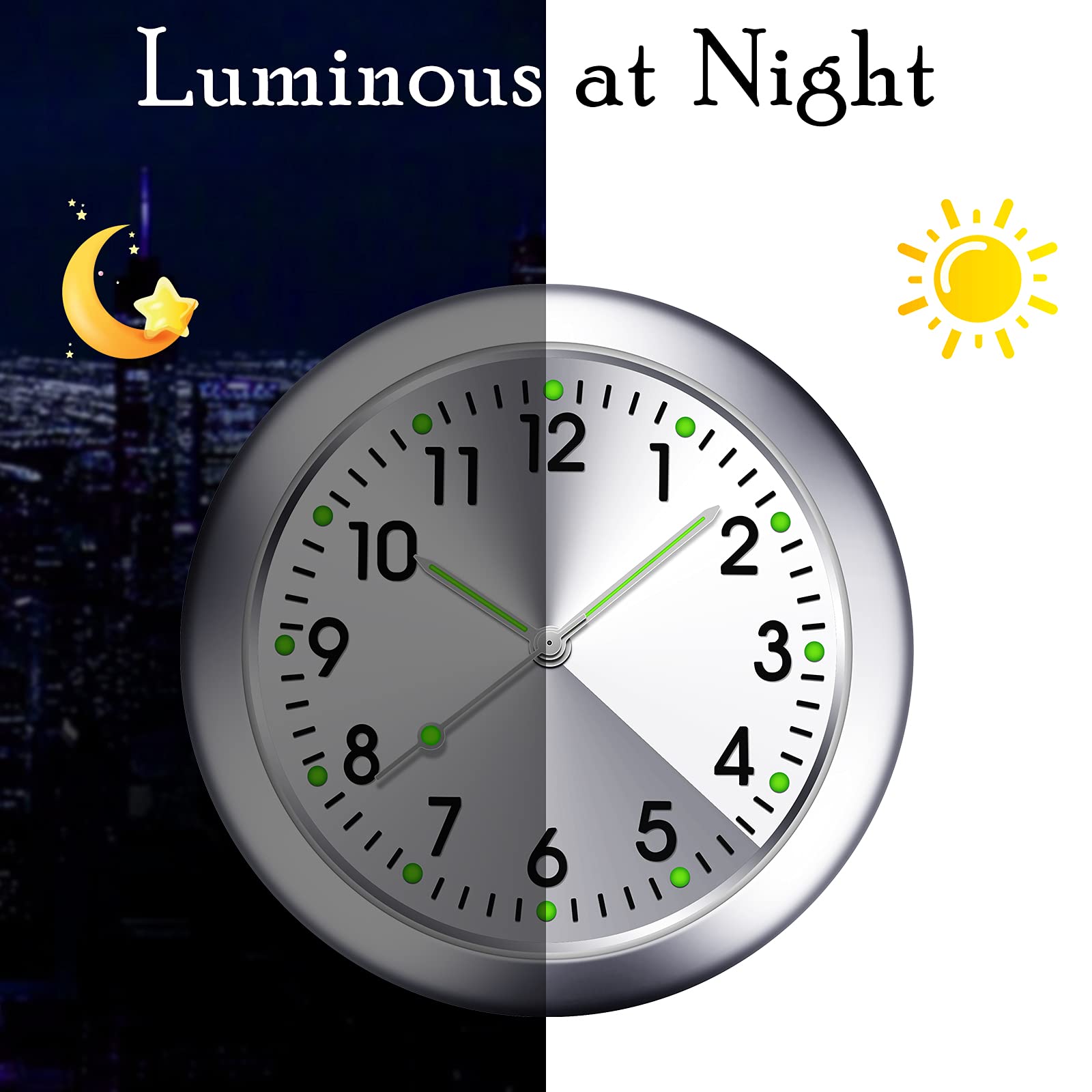 2 Pieces Stick on Dashboard Car Clock Mini Tiny Small Luminous Car Vent Clocks Watch for Dashboard Boat Bike Home (Black, White)