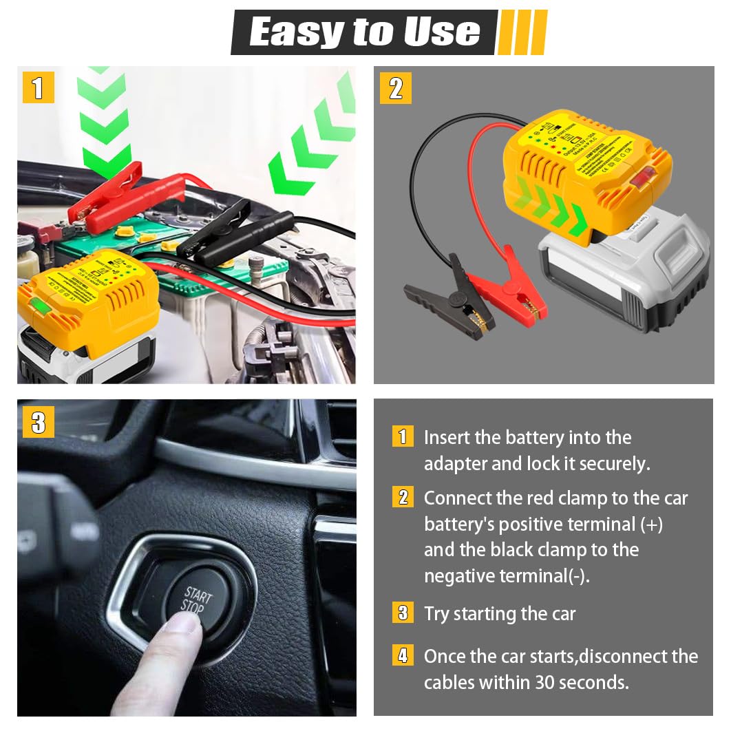 Car Jump Starters Adapter Compatible with DeWalt 20V MAX Batteries with 11AWG Jump kit Cable for use with Trucks, SUVs, Full-Siz