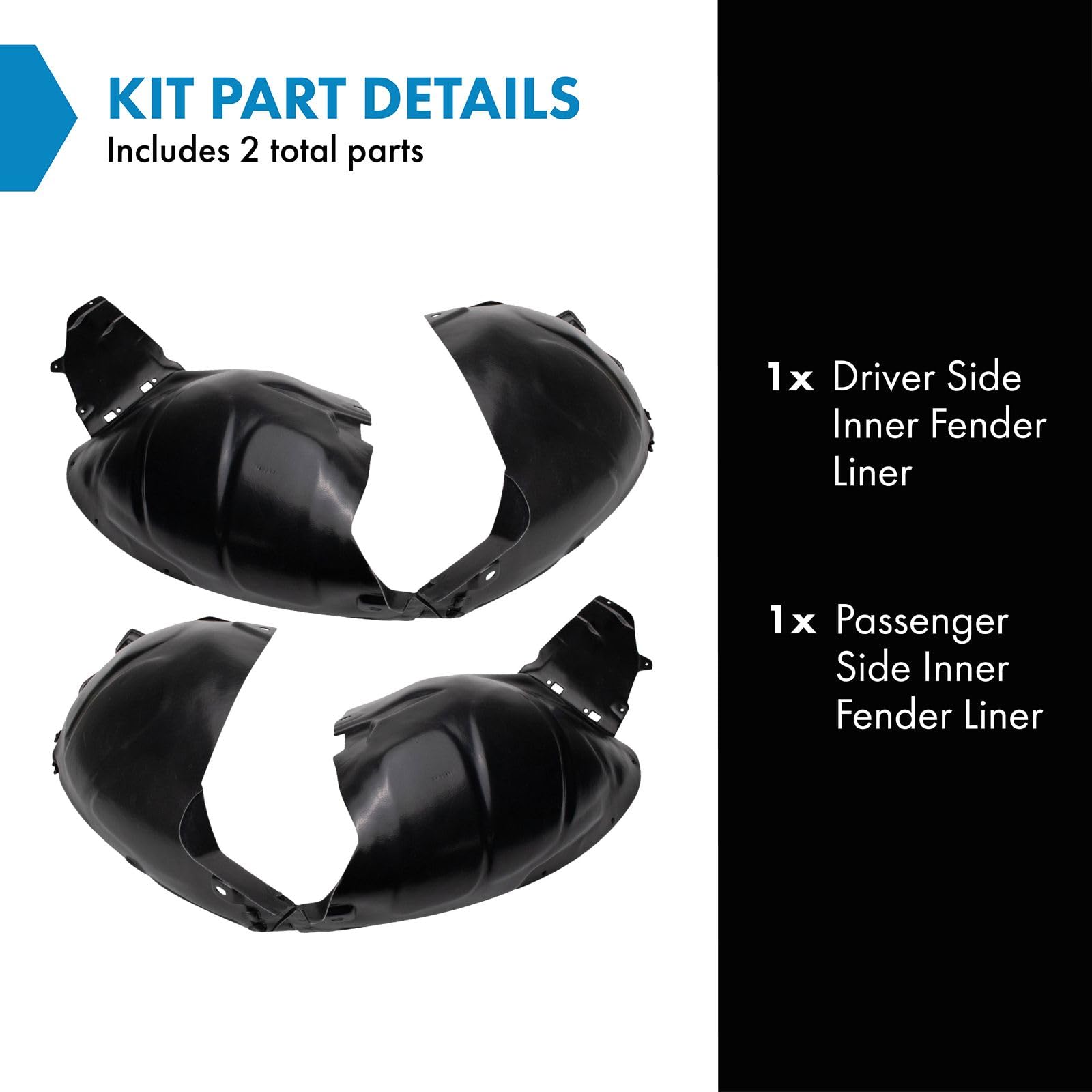 Trq Inner Fender Liner Set Compatible With 2012-2017 Buick Verano Gm1248258 Gm1249258