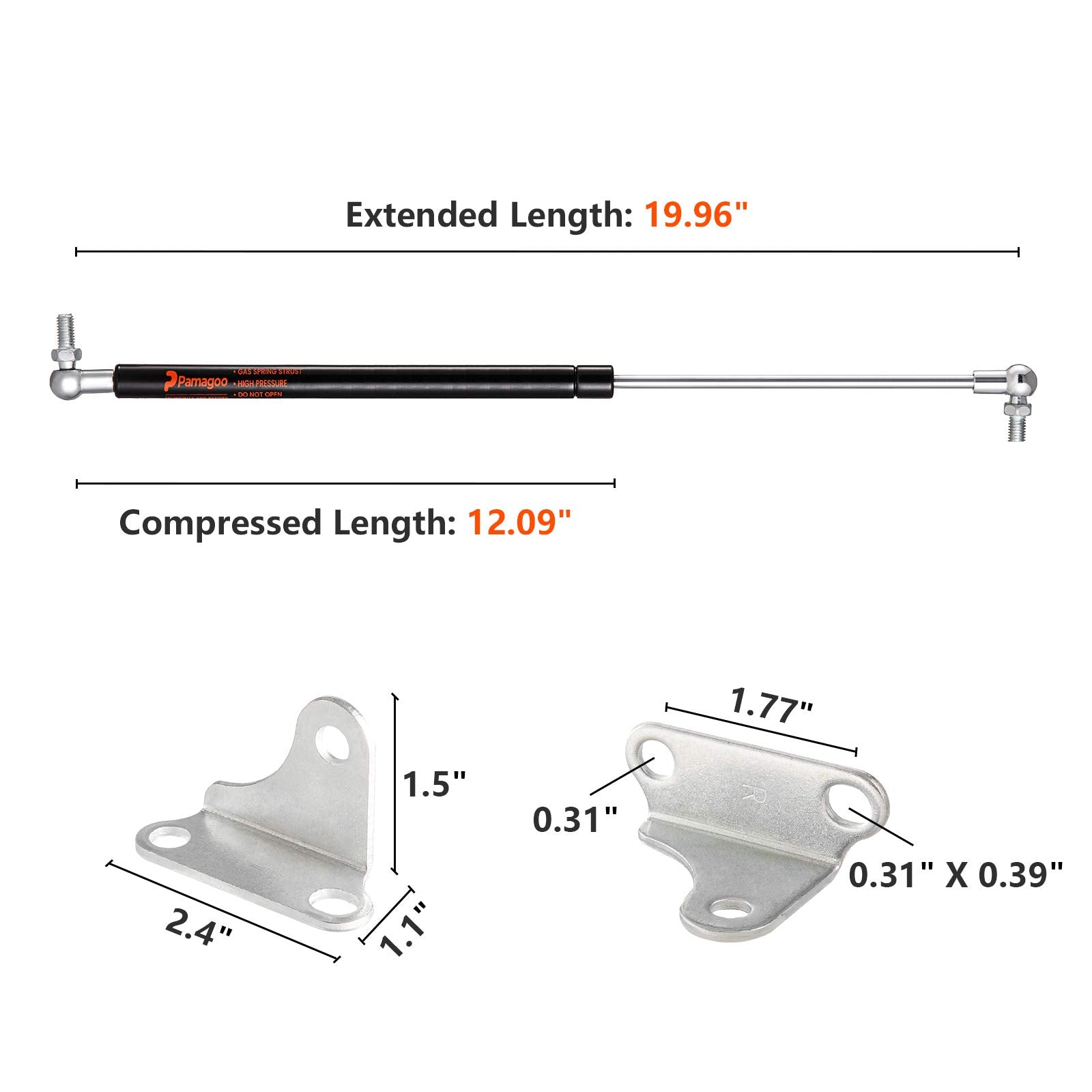 Pamagoo 20 Inch 22.5 Lbs Gas Strut Shocks, 100 N Per Prop With L-Type Mounts For Cabinet Toy Box Toolbox Lid Trash Bin Dog House