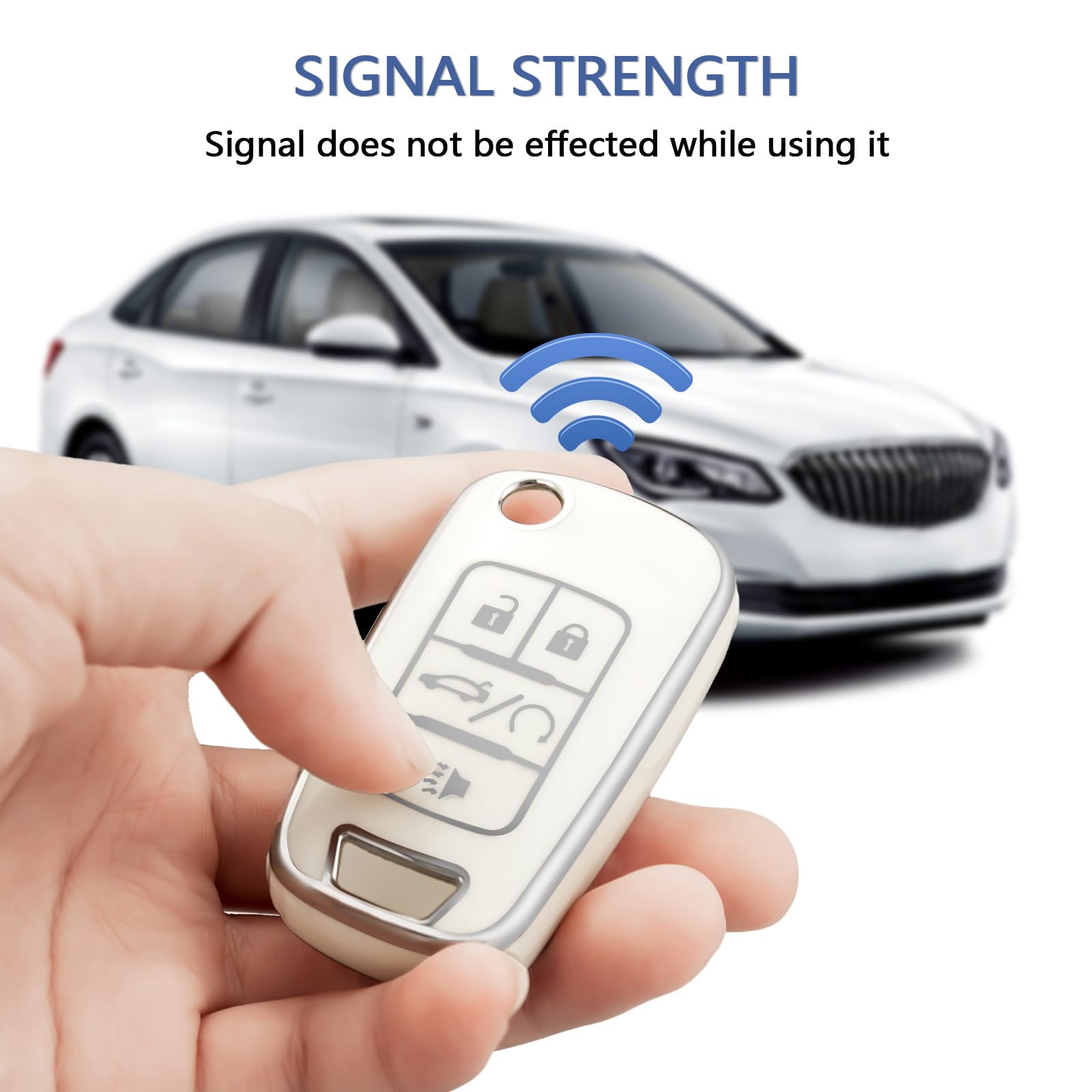 Offcurve For Chevy Buick Key Fob Cover, Tpu Key Fob Case Cover For Chevy Chevrolet Buick Encore Gmc Terrain Malibu Camaro Cruze Impala Equinox Volt Spark Sonic Car Smart Key Shell Accessories, White