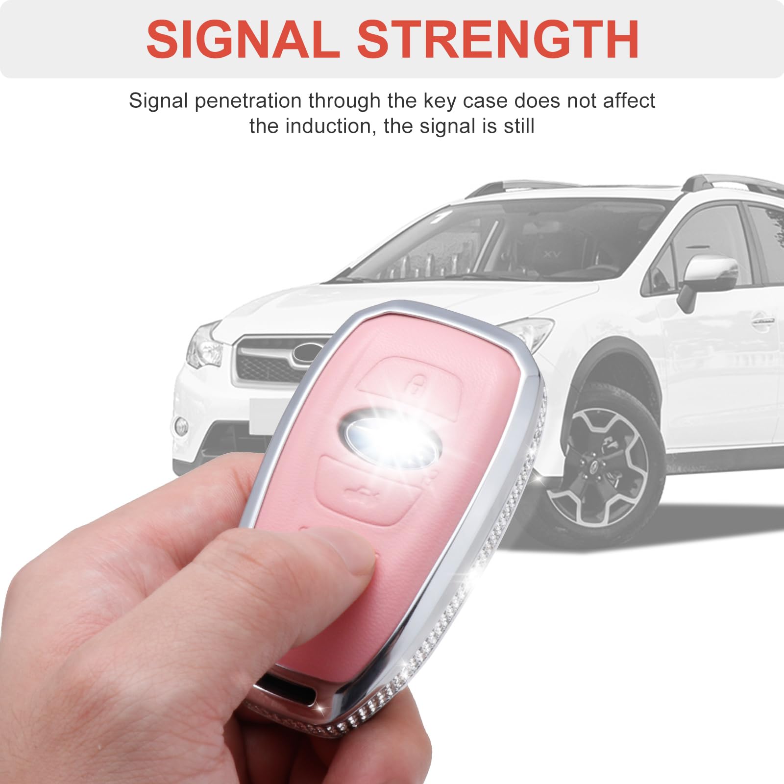 Ruabiban For Subaru Key Fob Cover With Keychain, Pink Leather Key Case Fit For Ascent Brz Crosstrek Forester Impreza Legacy Outb